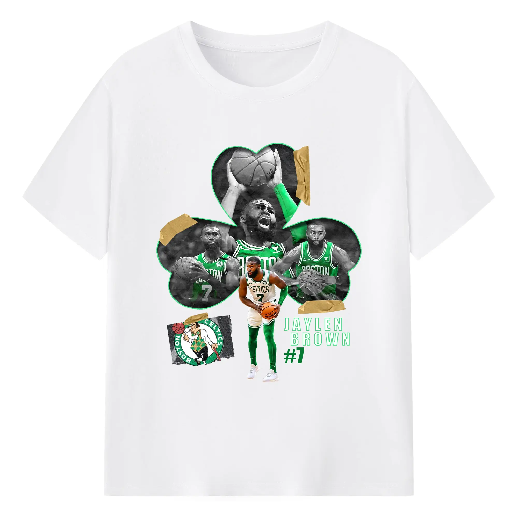 Jaylen Brown Boston Celtics #7 clover design Shirt - 180g Cotton T-Shirt With Front Heat Transfer Print – Soft, Lightweight, Fitted Design – Comfortable Casual Wear For Sports & Everyday Use