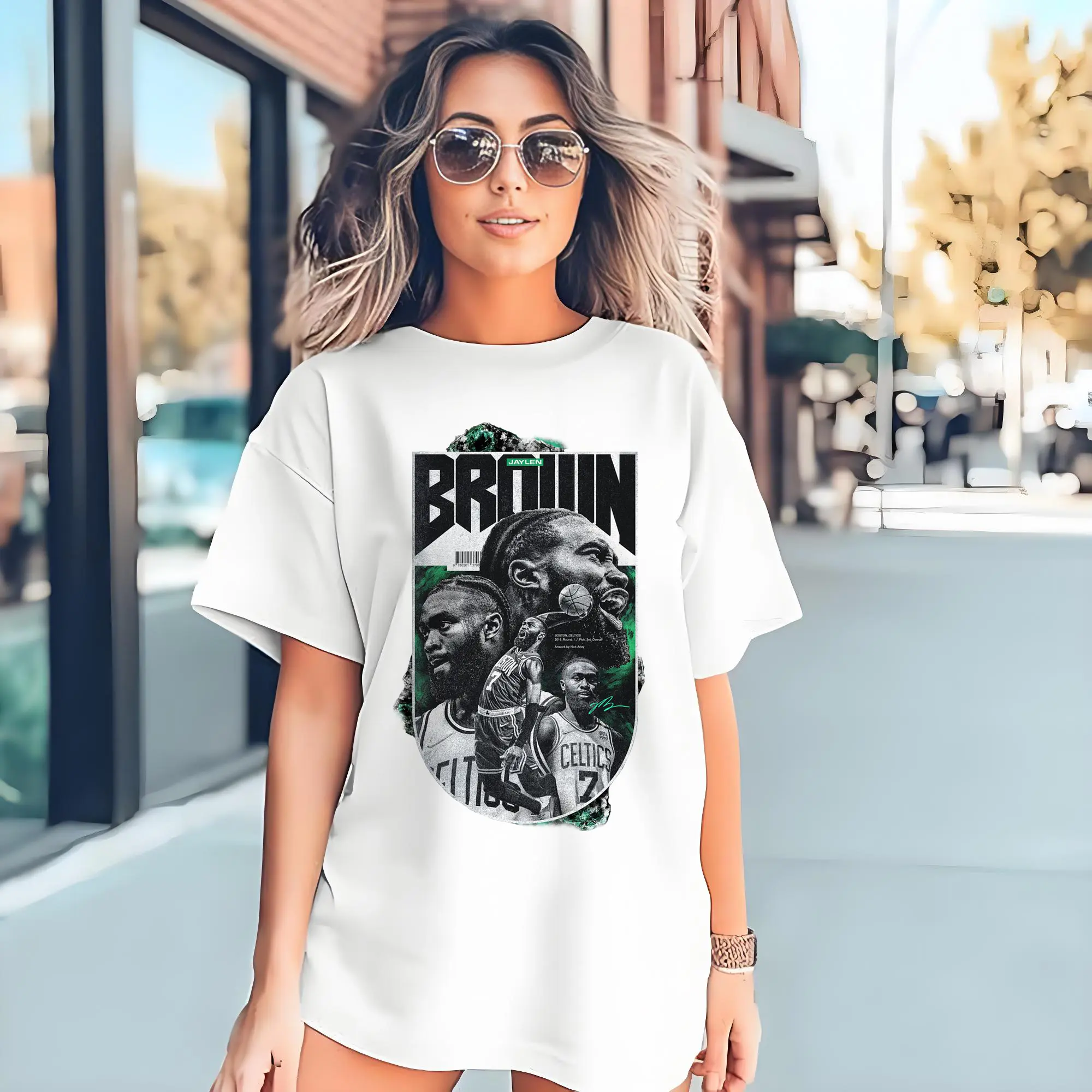 Jaylen Brown Celtics #7 Vintage Black & Green NBA Finals Graphic  Shirt