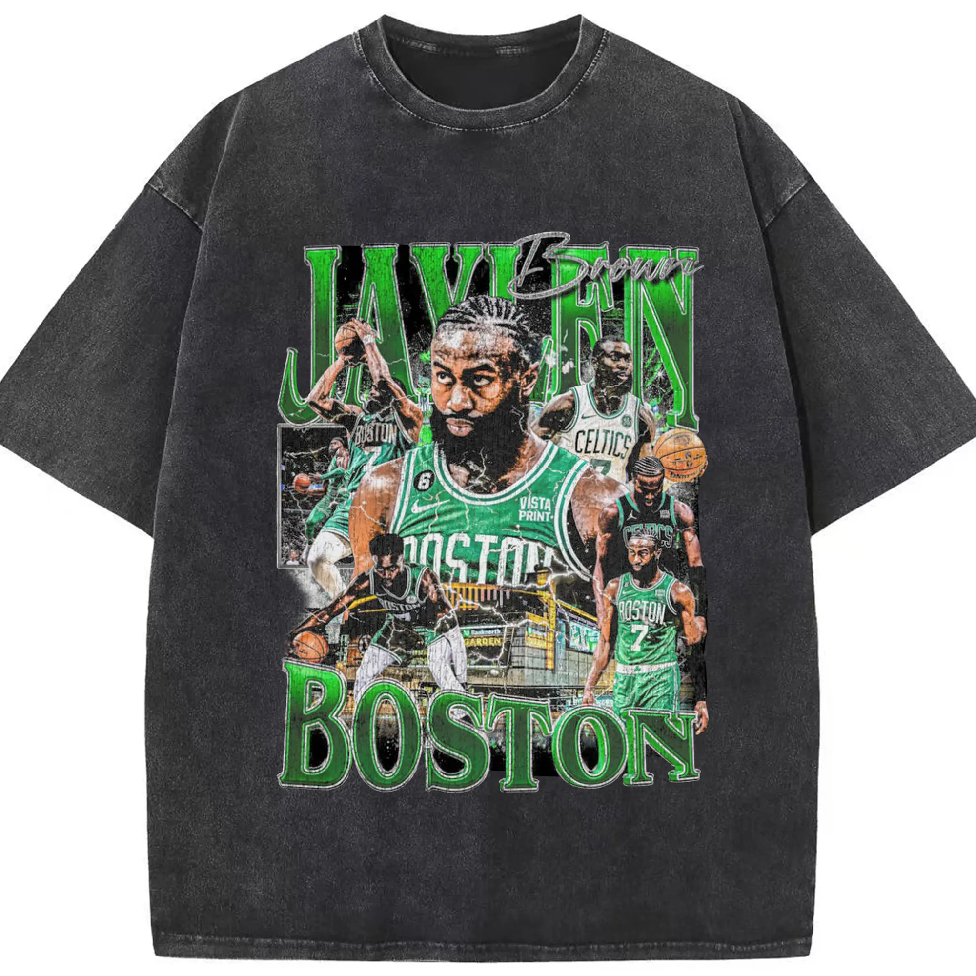 “TD Garden Demon” Jaylen Brown Vintage Shirt - Washed Vintage Look 230g Cotton Oversized T-Shirt With Front Heat Transfer Print – Soft, Lightweight, Stylish Fit – Comfortable Casual Wear For Sports & Everyday Use