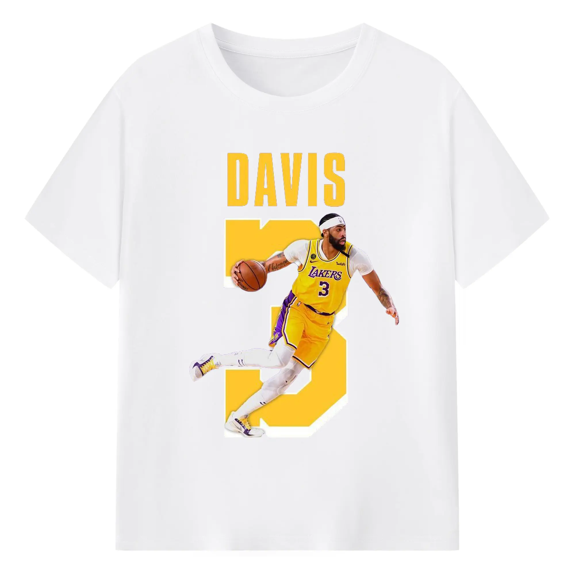 Anthony Davis #3 Lakers Breakthrough Shirt - 180g Cotton T-Shirt With Front Heat Transfer Print – Soft, Lightweight, Fitted Design – Comfortable Casual Wear For Sports & Everyday Use