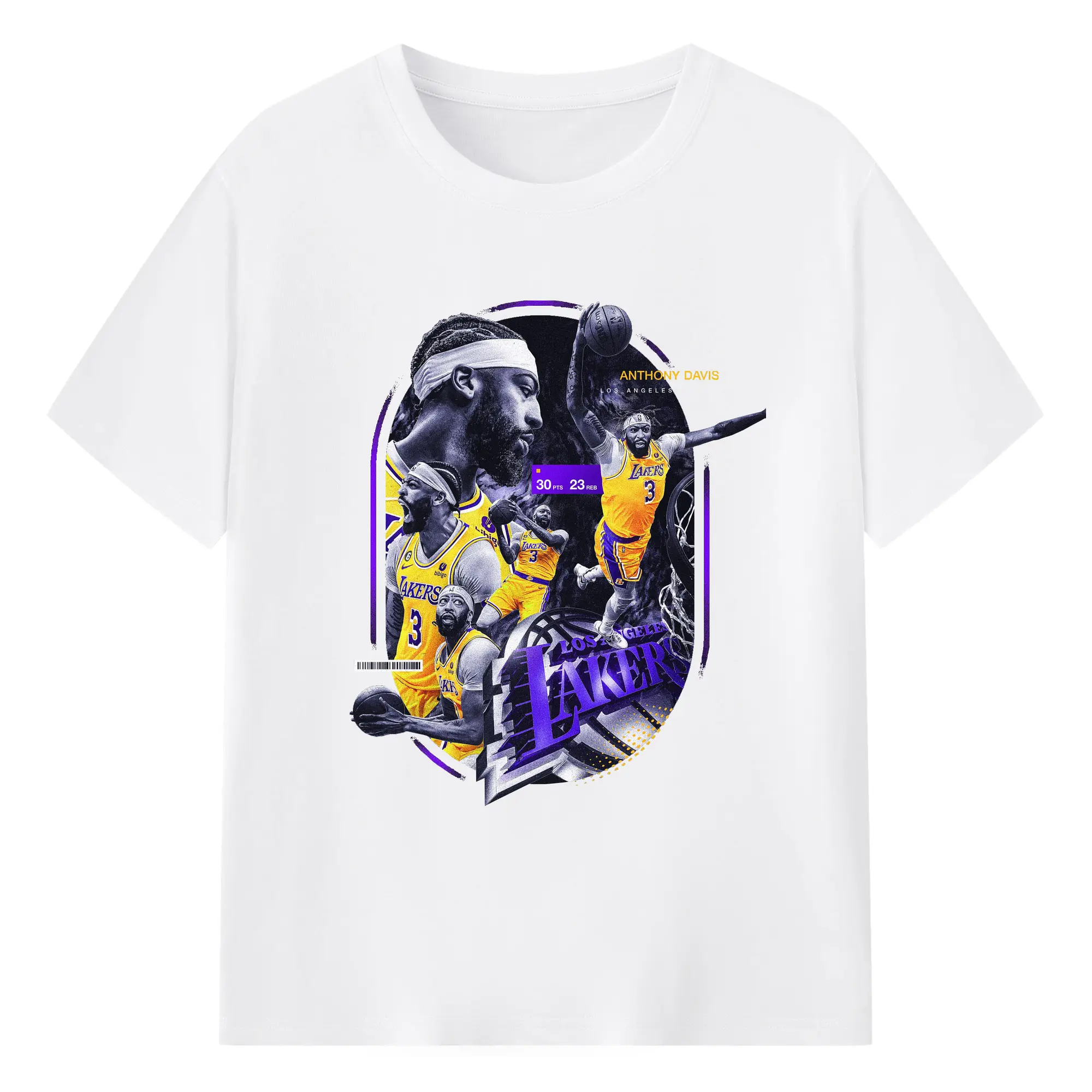 Anthony Davis 30 Points 23 Rebounds Lakers Shirt - 180g Cotton T-Shirt With Front Heat Transfer Print – Soft, Lightweight, Fitted Design – Comfortable Casual Wear For Sports & Everyday Use