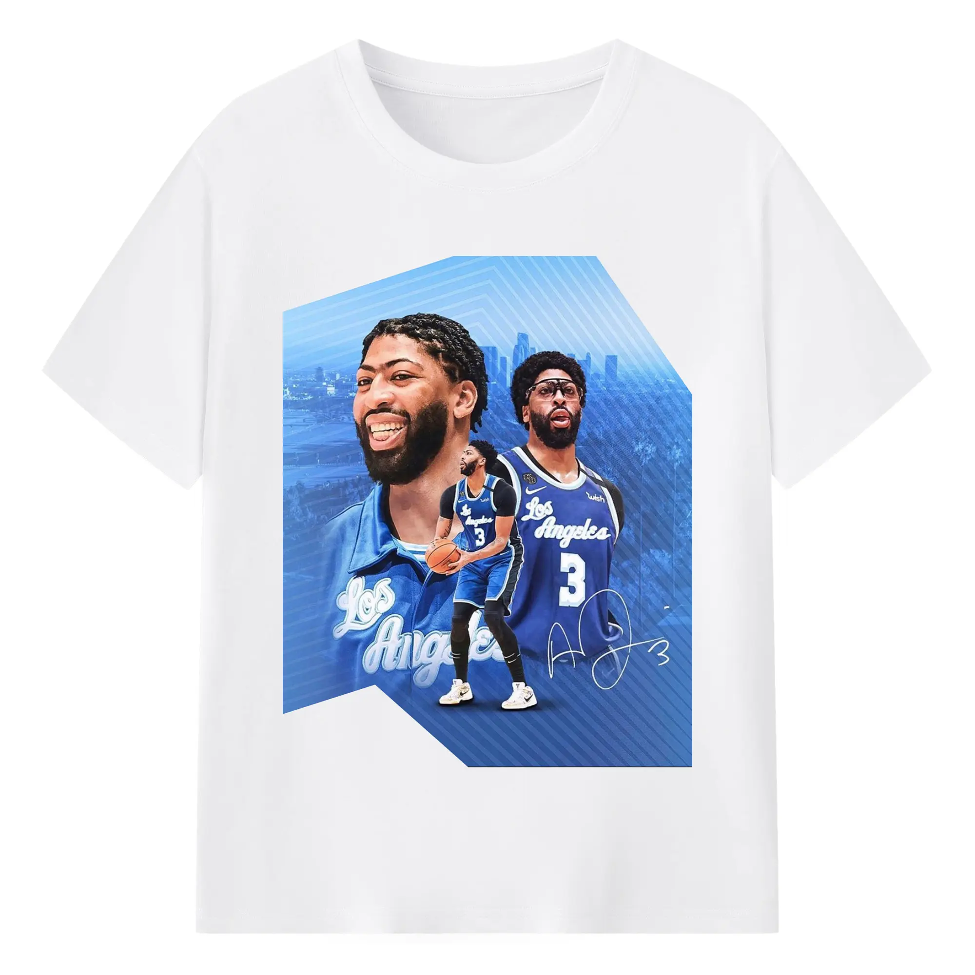 Anthony Davis Los Angeles Blue Design Basketball Shirt - 180g Cotton T-Shirt With Front Heat Transfer Print – Soft, Lightweight, Fitted Design – Comfortable Casual Wear For Sports & Everyday Use