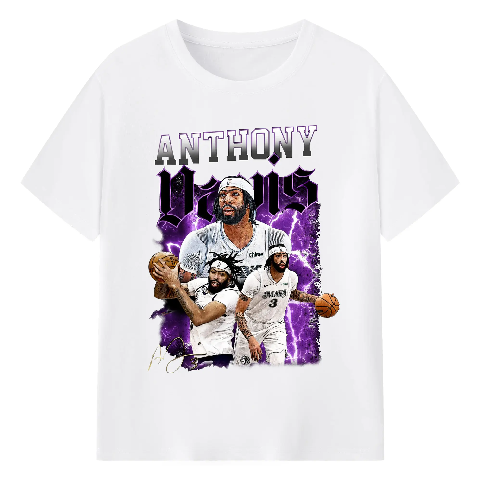 Anthony Davis Vintage Mavs Purple Flash Shirt - 180g Cotton T-Shirt With Front Heat Transfer Print – Soft, Lightweight, Fitted Design – Comfortable Casual Wear For Sports & Everyday Use
