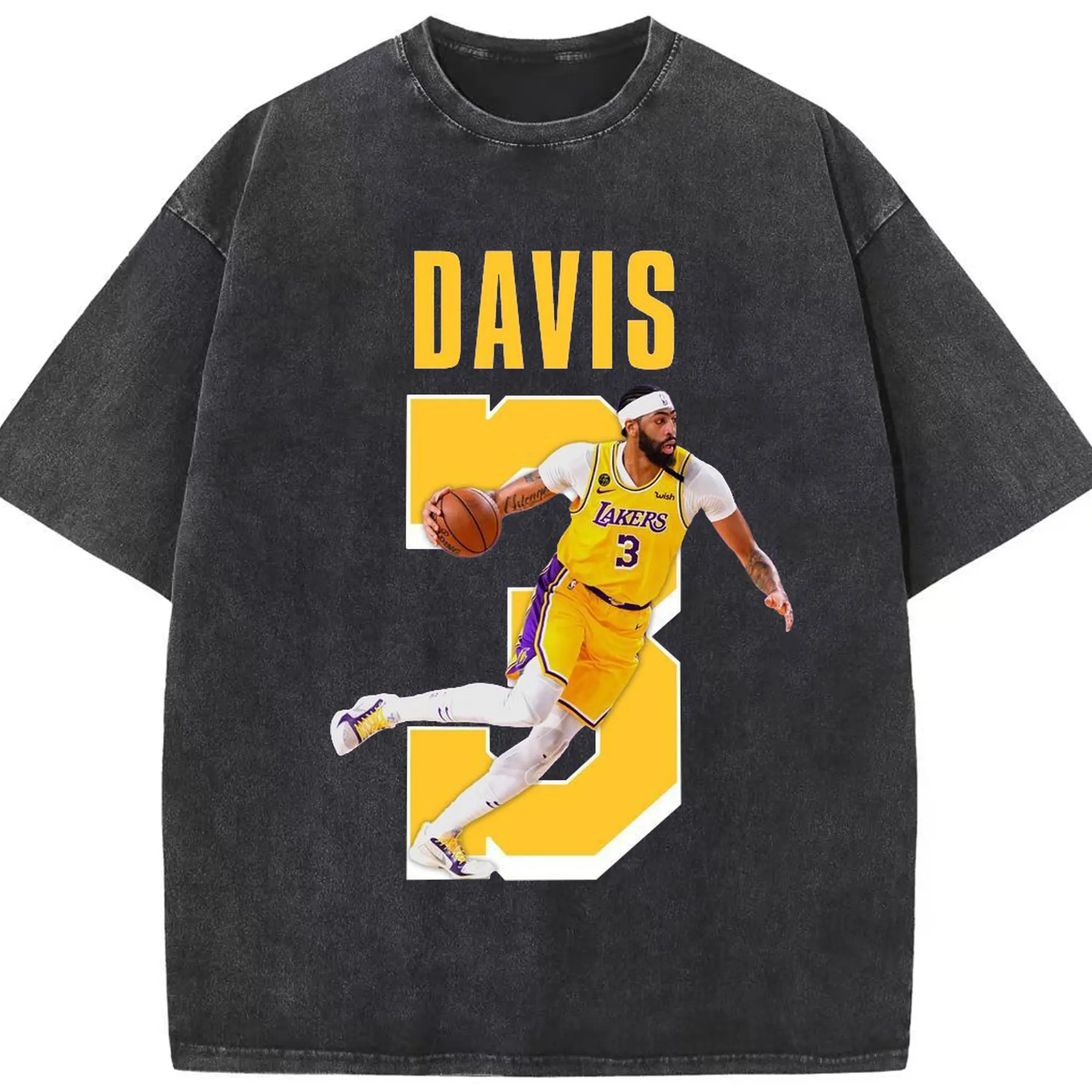Anthony Davis #3 Lakers Breakthrough Shirt - Washed Vintage Look 230g Cotton Oversized T-Shirt With Front Heat Transfer Print – Soft, Lightweight, Stylish Fit – Comfortable Casual Wear For Sports & Everyday Use