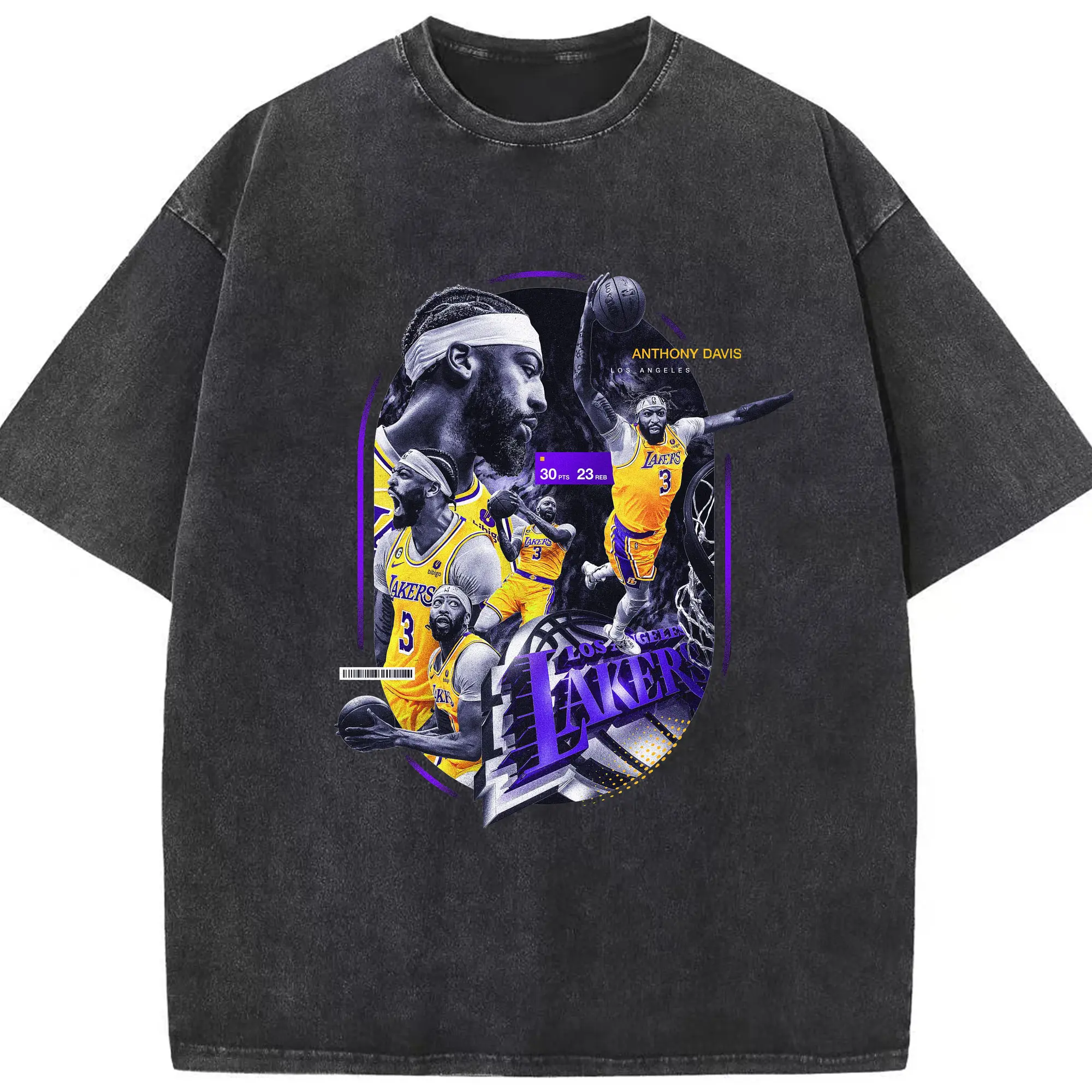 Anthony Davis 30 Points 23 Rebounds Lakers Shirt - Washed Vintage Look 230g Cotton Oversized T-Shirt With Front Heat Transfer Print – Soft, Lightweight, Stylish Fit – Comfortable Casual Wear For Sports & Everyday Use