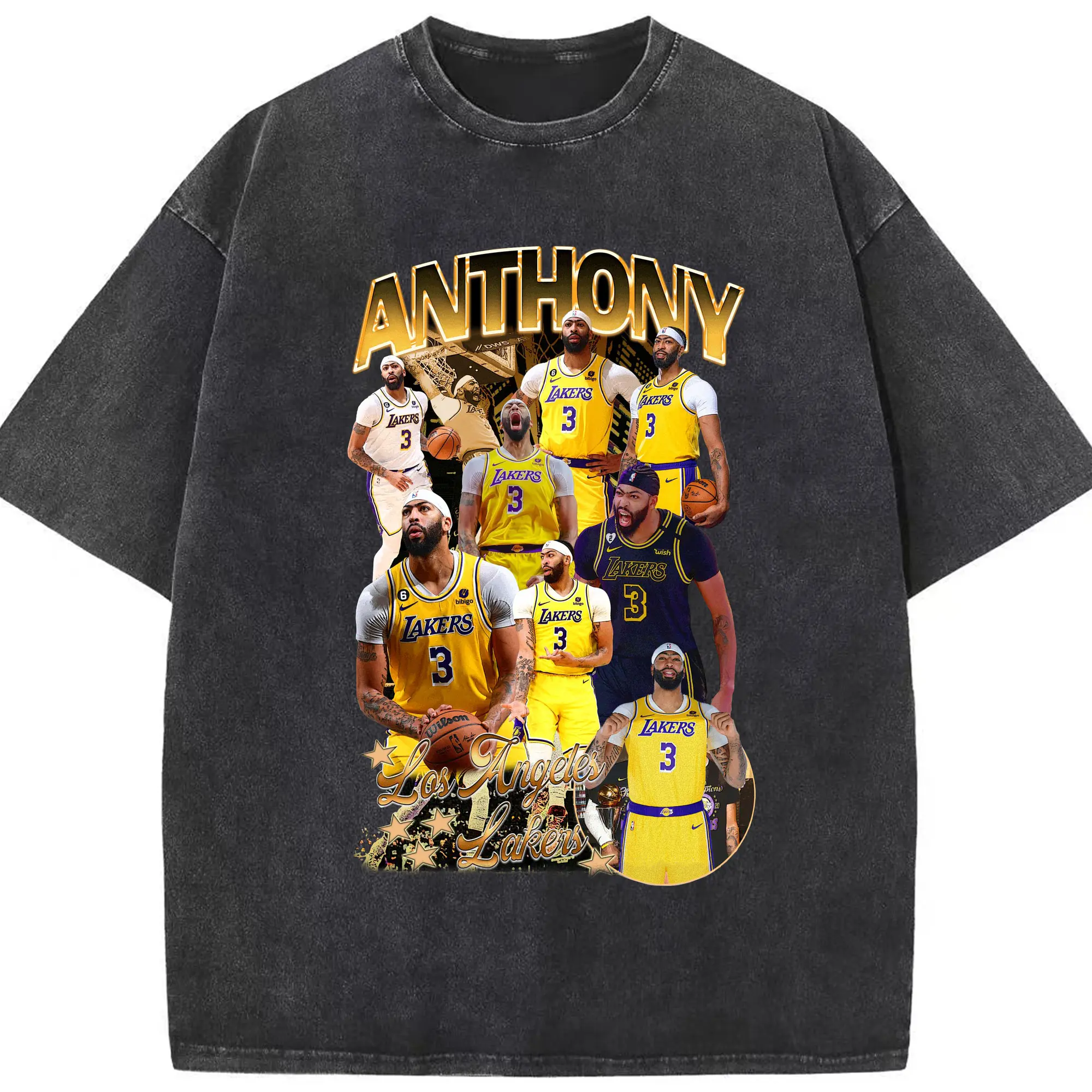 Los Angeles Lakers Anthony Davis Multi-Moment Shirt - Washed Vintage Look 230g Cotton Oversized T-Shirt With Front Heat Transfer Print – Soft, Lightweight, Stylish Fit – Comfortable Casual Wear For Sports & Everyday Use