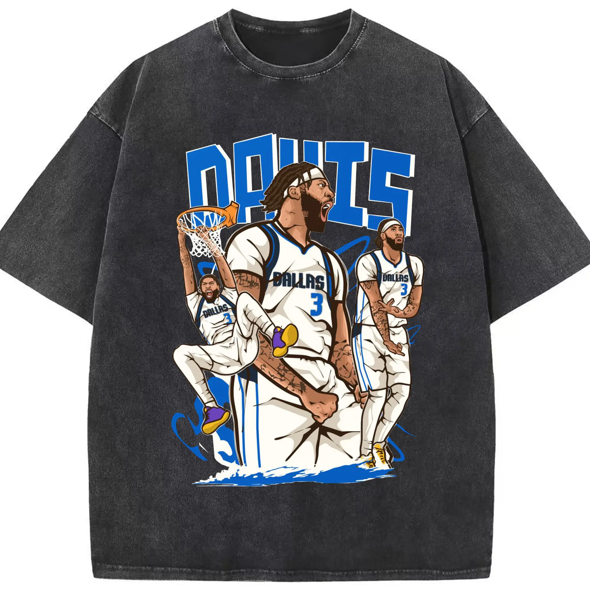 Davis in Dallas #3 Cartoon Slam Art T-Shirt - Washed Vintage Look 230g Cotton Oversized T-Shirt With Front Heat Transfer Print – Soft, Lightweight, Stylish Fit – Comfortable Casual Wear For Sports & Everyday Use