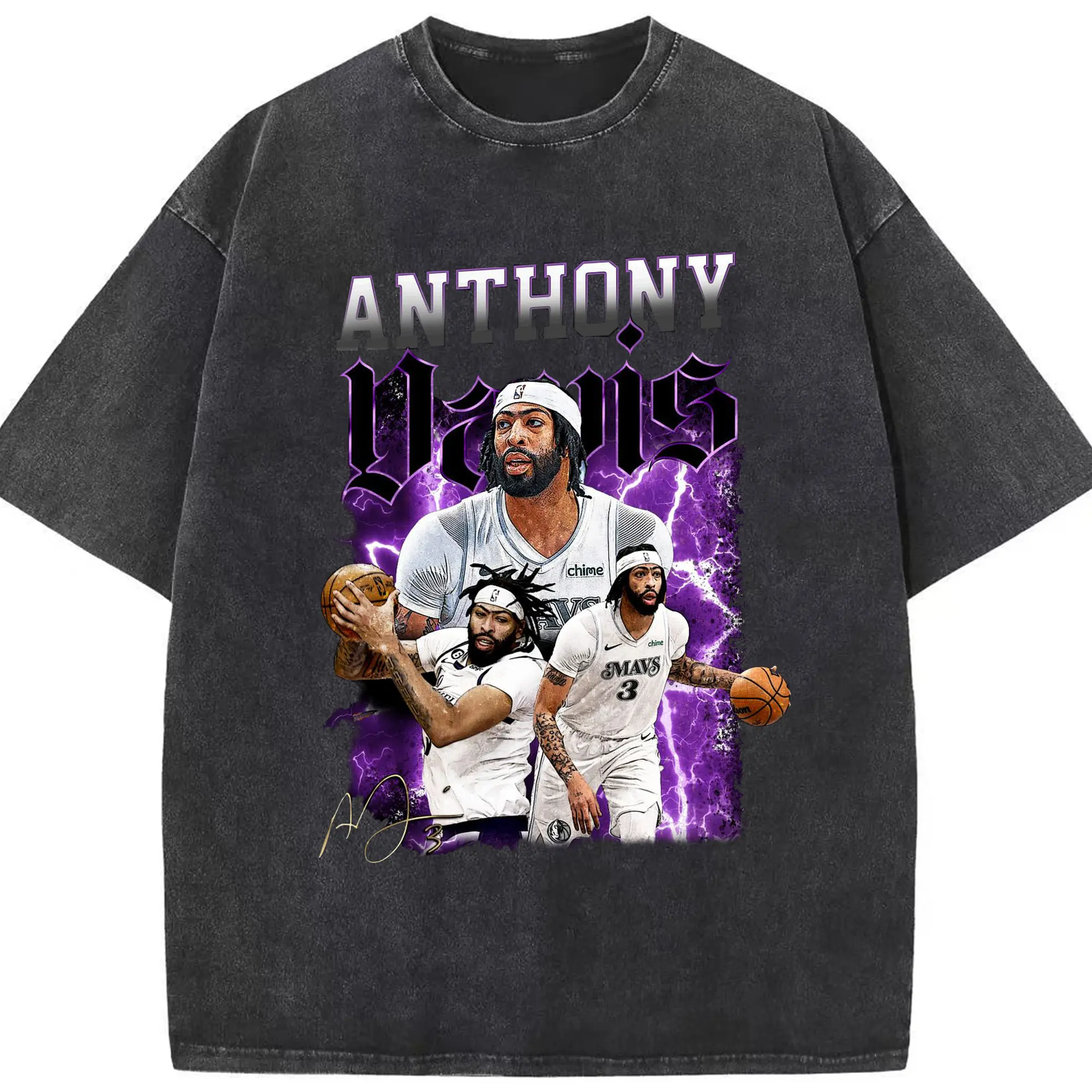 Anthony Davis Vintage Mavs Purple Flash Shirt - Washed Vintage Look 230g Cotton Oversized T-Shirt With Front Heat Transfer Print – Soft, Lightweight, Stylish Fit – Comfortable Casual Wear For Sports & Everyday Use