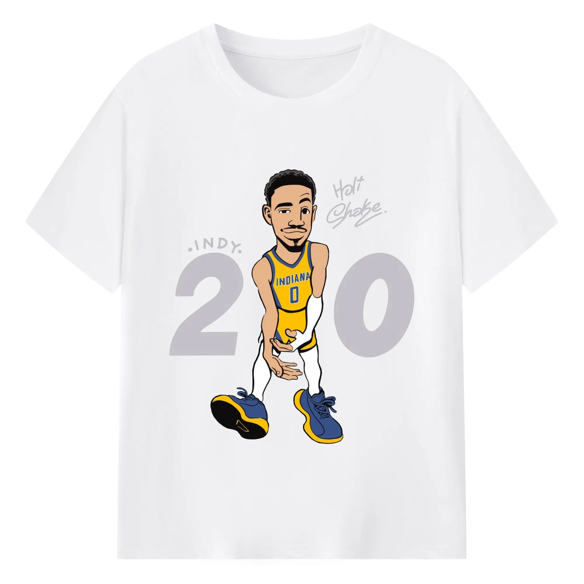 Tyrese Halliburton cartoon character - 180g Cotton T-Shirt With Front Heat Transfer Print – Soft, Lightweight, Fitted Design – Comfortable Casual Wear For Sports & Everyday Use