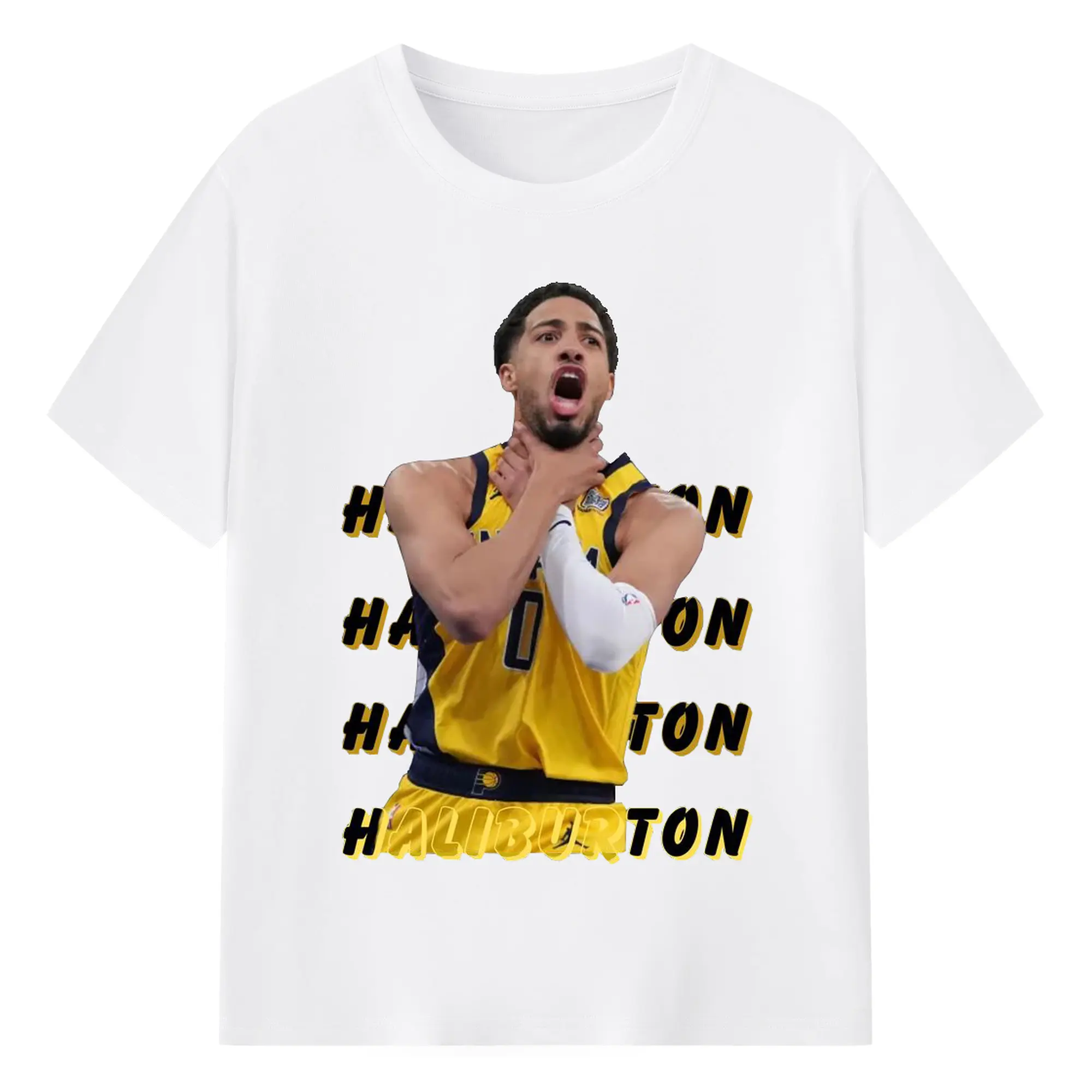 Tyrese Haliburton's neck-choking celebration - 180g Cotton T-Shirt With Front Heat Transfer Print – Soft, Lightweight, Fitted Design – Comfortable Casual Wear For Sports & Everyday Use