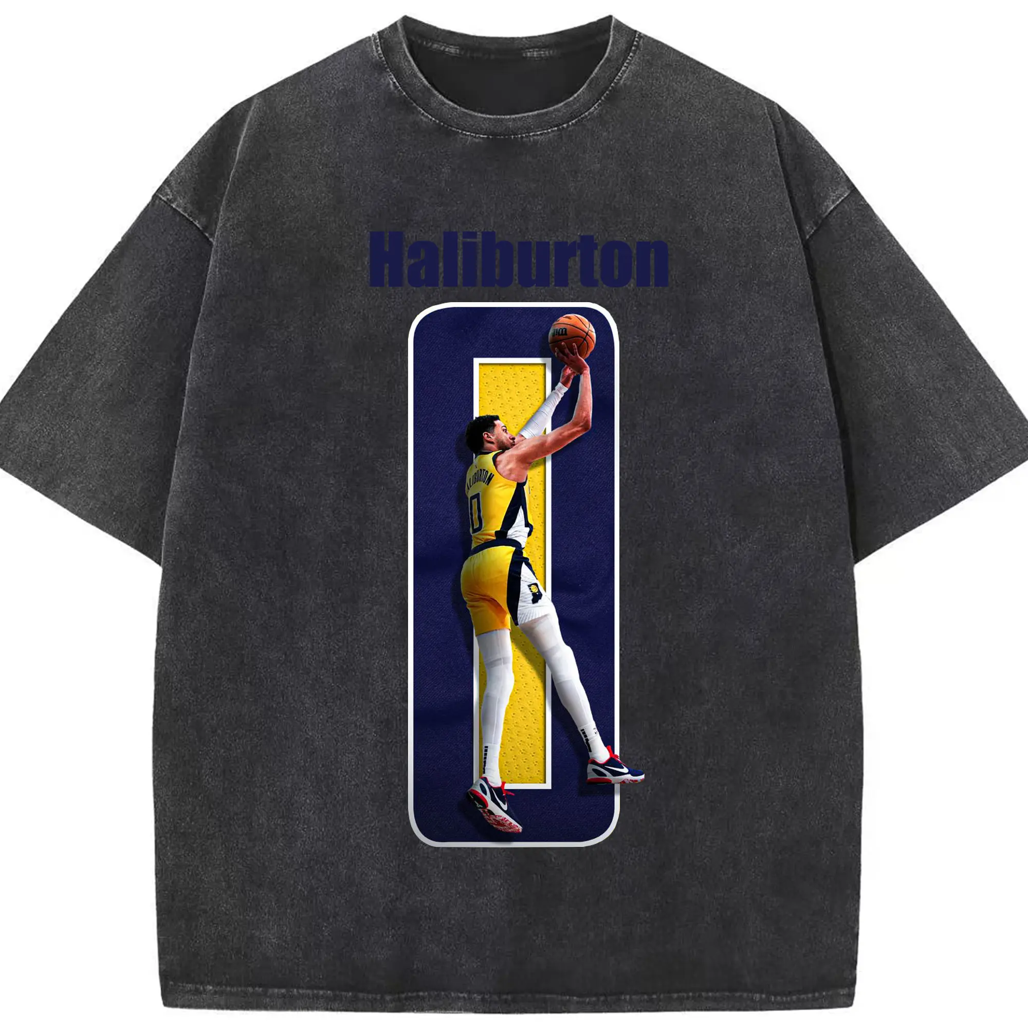 Haliburton #0 Custom Graphic Shirt - Washed Vintage Look 230g Cotton Oversized T-Shirt With Front Heat Transfer Print – Soft, Lightweight, Stylish Fit – Comfortable Casual Wear For Sports & Everyday Use