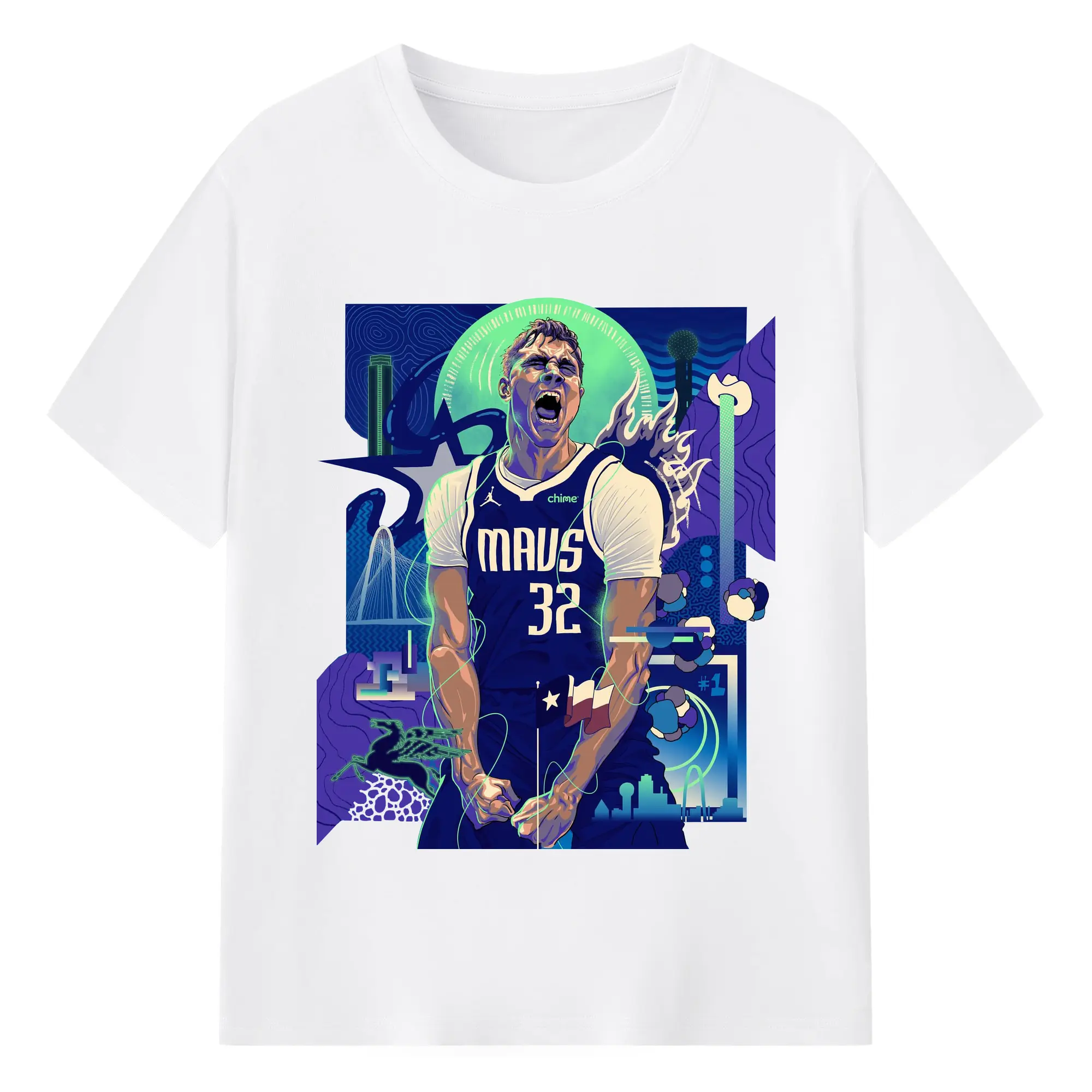 Cooper Flag Mavericks Poster Shirt – Electric Pegasus Energy Art - 180g Cotton T-Shirt With Front Heat Transfer Print – Soft, Lightweight, Fitted Design – Comfortable Casual Wear For Sports & Everyday Use