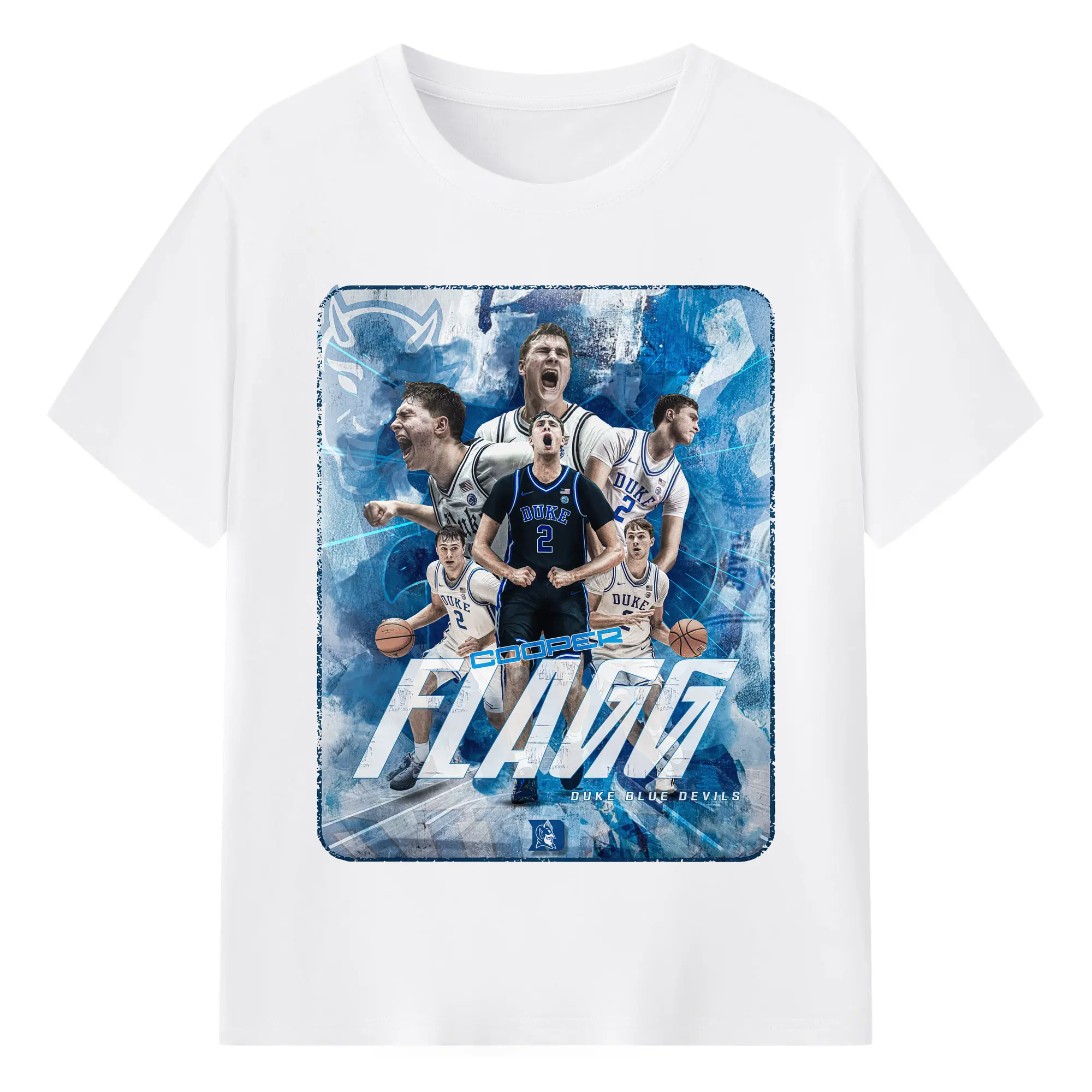 Duke Blue Devils Cooper Flagg Hoops Collage Shirt - 180g Cotton T-Shirt With Front Heat Transfer Print – Soft, Lightweight, Fitted Design – Comfortable Casual Wear For Sports & Everyday Use