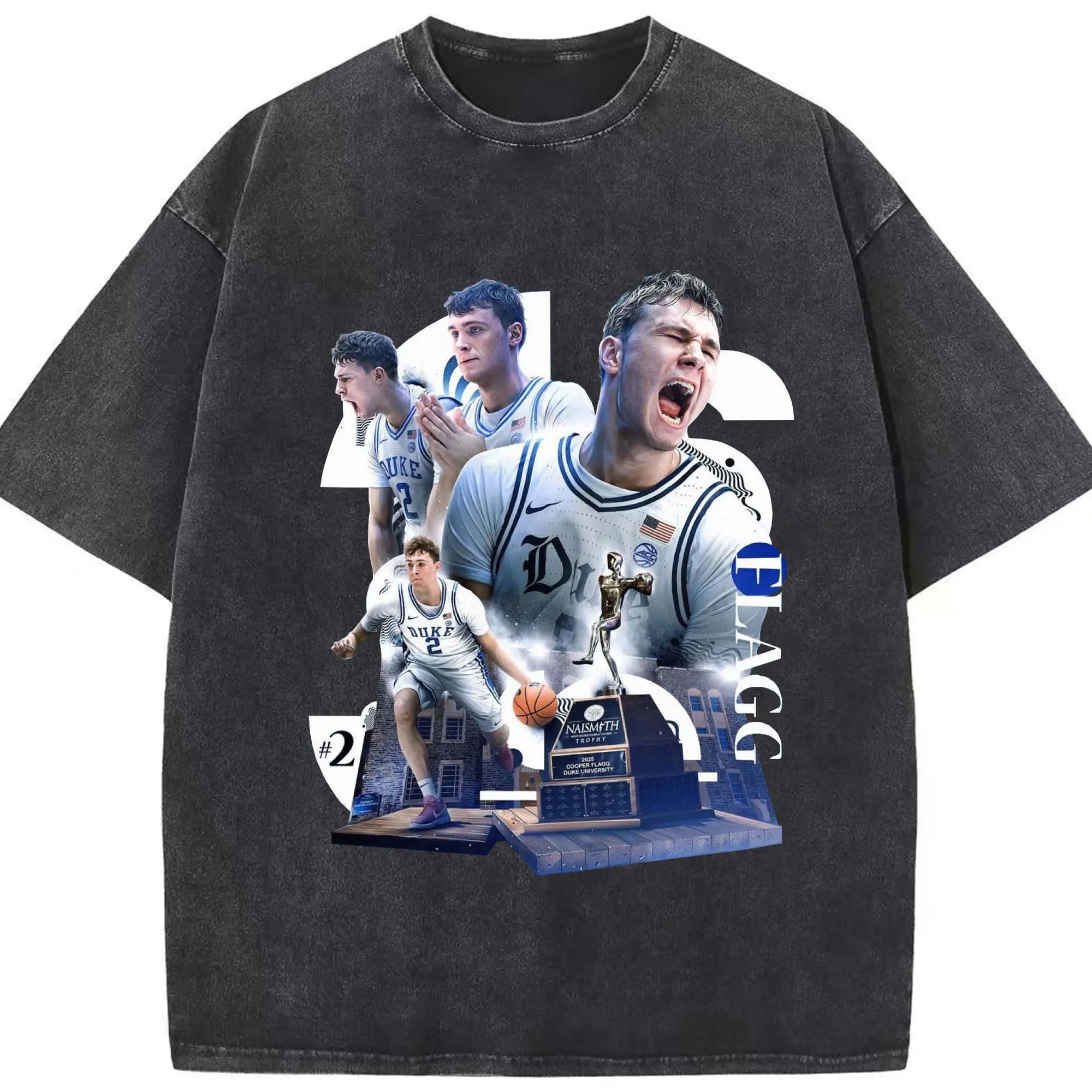 Cooper Flagg NCAA 2025 Player of the Year Shirt - Washed Vintage Look 230g Cotton Oversized T-Shirt With Front Heat Transfer Print – Soft, Lightweight, Stylish Fit – Comfortable Casual Wear For Sports & Everyday Use