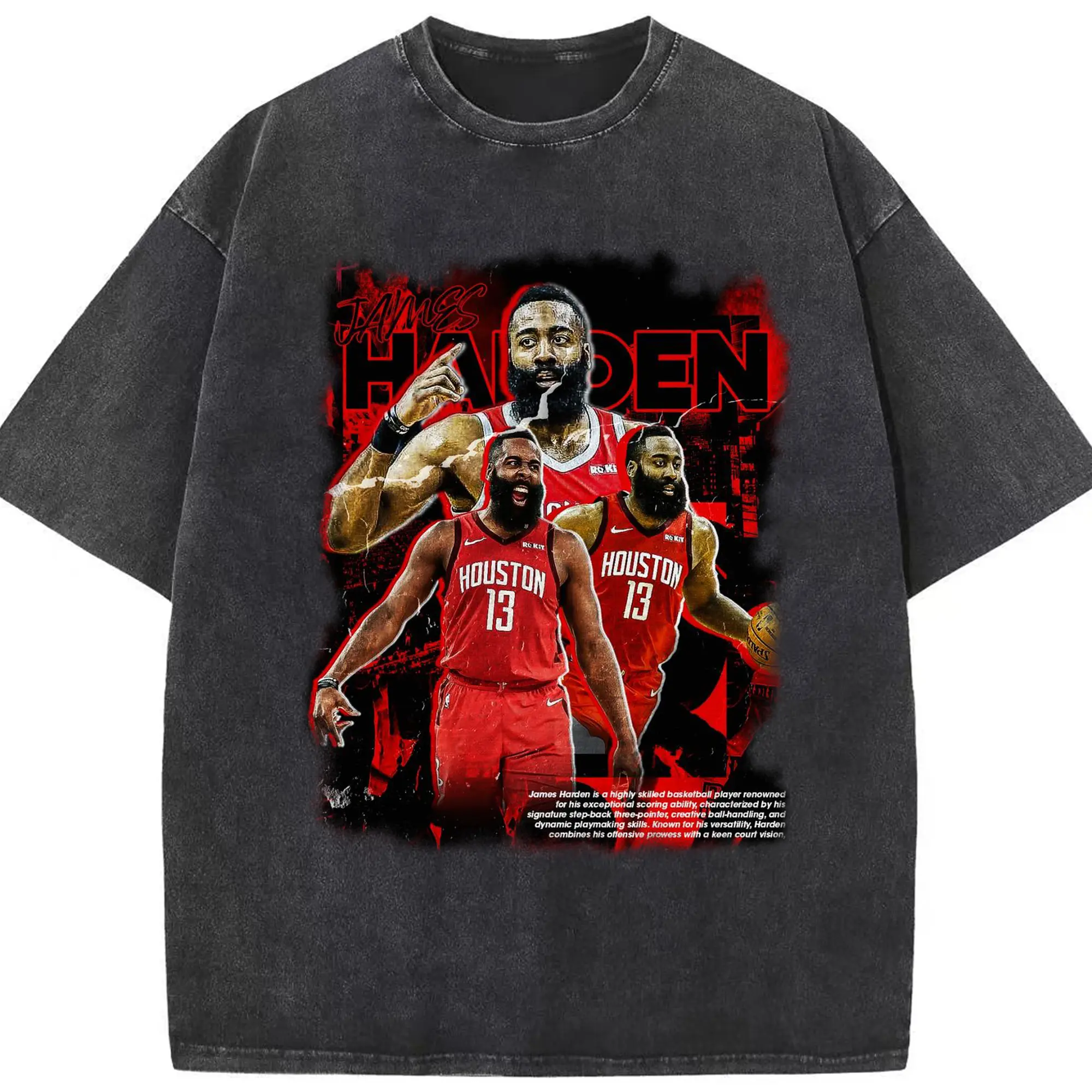 James Harden #13 Houston Rockets MVP Shirt - Washed Vintage Look 230g Cotton Oversized T-Shirt With Front Heat Transfer Print – Soft, Lightweight, Stylish Fit – Comfortable Casual Wear For Sports & Everyday Use