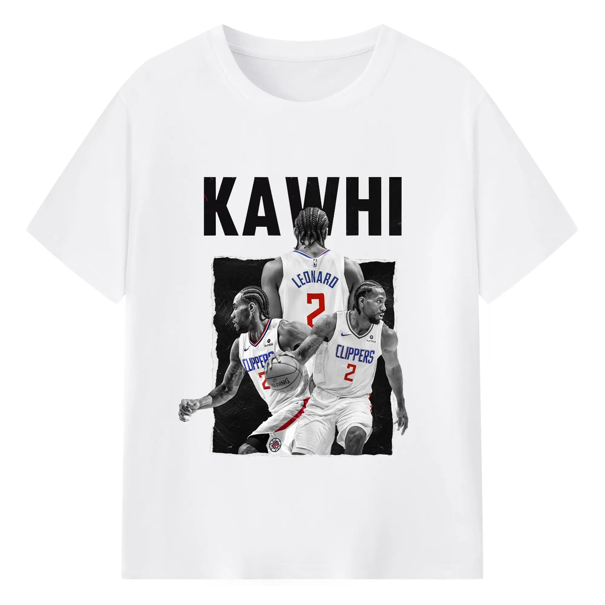 Kawhi Leonard Clippers #2 Black & White NBA Tribute Shirt - 180g Cotton T-Shirt With Front Heat Transfer Print – Soft, Lightweight, Fitted Design – Comfortable Casual Wear For Sports & Everyday Use