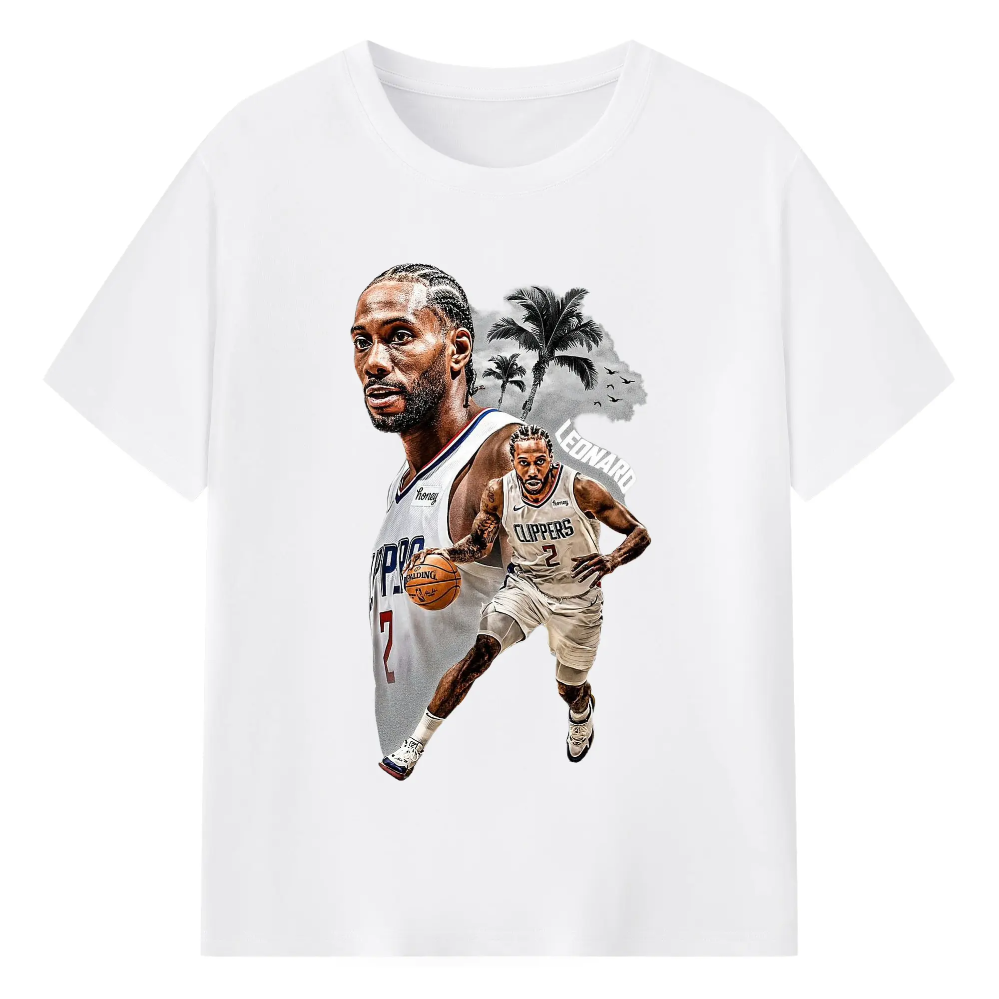 Kawhi Leonard LA Clippers On - Court Palm Tree Style Shirt - 180g Cotton T-Shirt With Front Heat Transfer Print – Soft, Lightweight, Fitted Design – Comfortable Casual Wear For Sports & Everyday Use