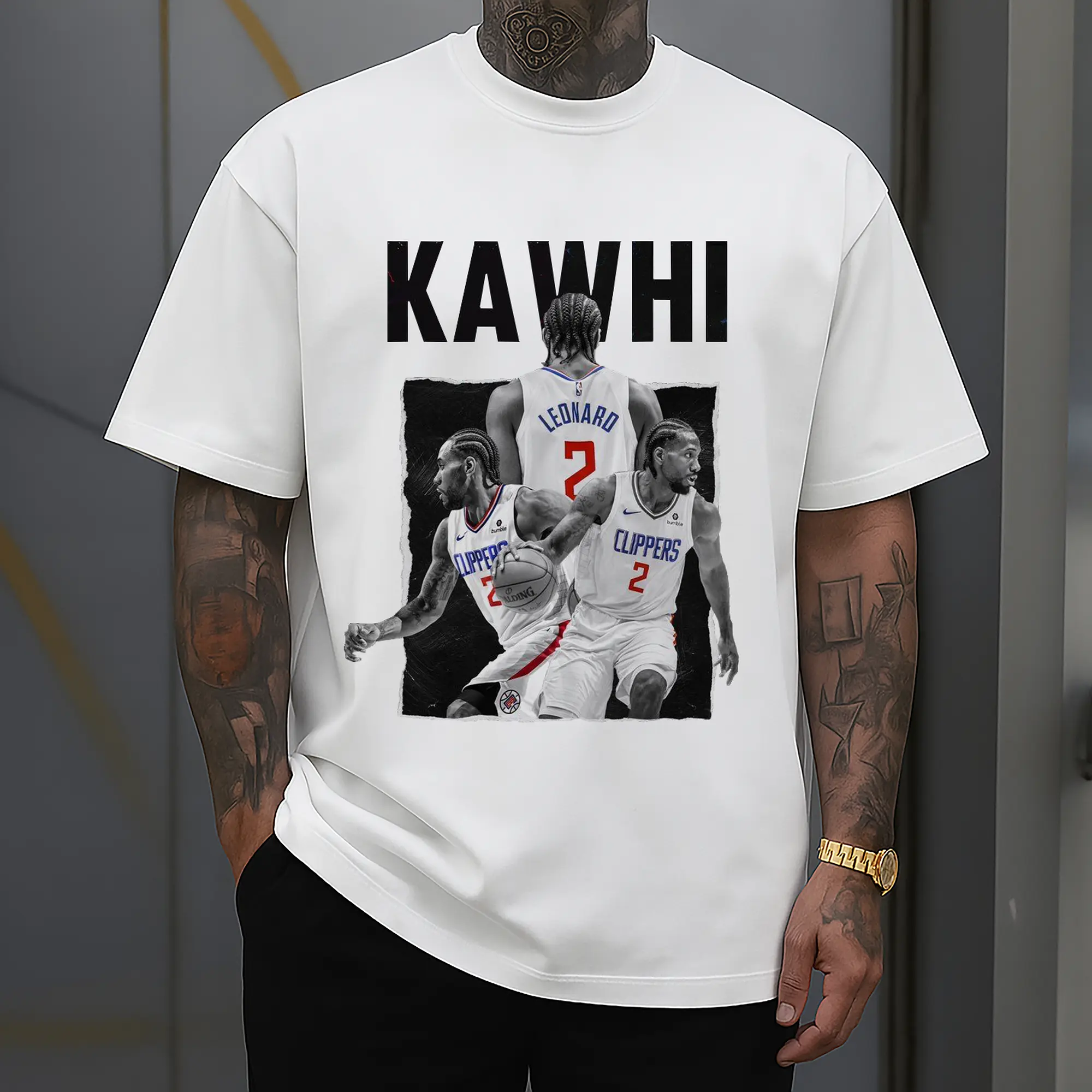 Kawhi Leonard Clippers #2 Black & White NBA Tribute Shirt