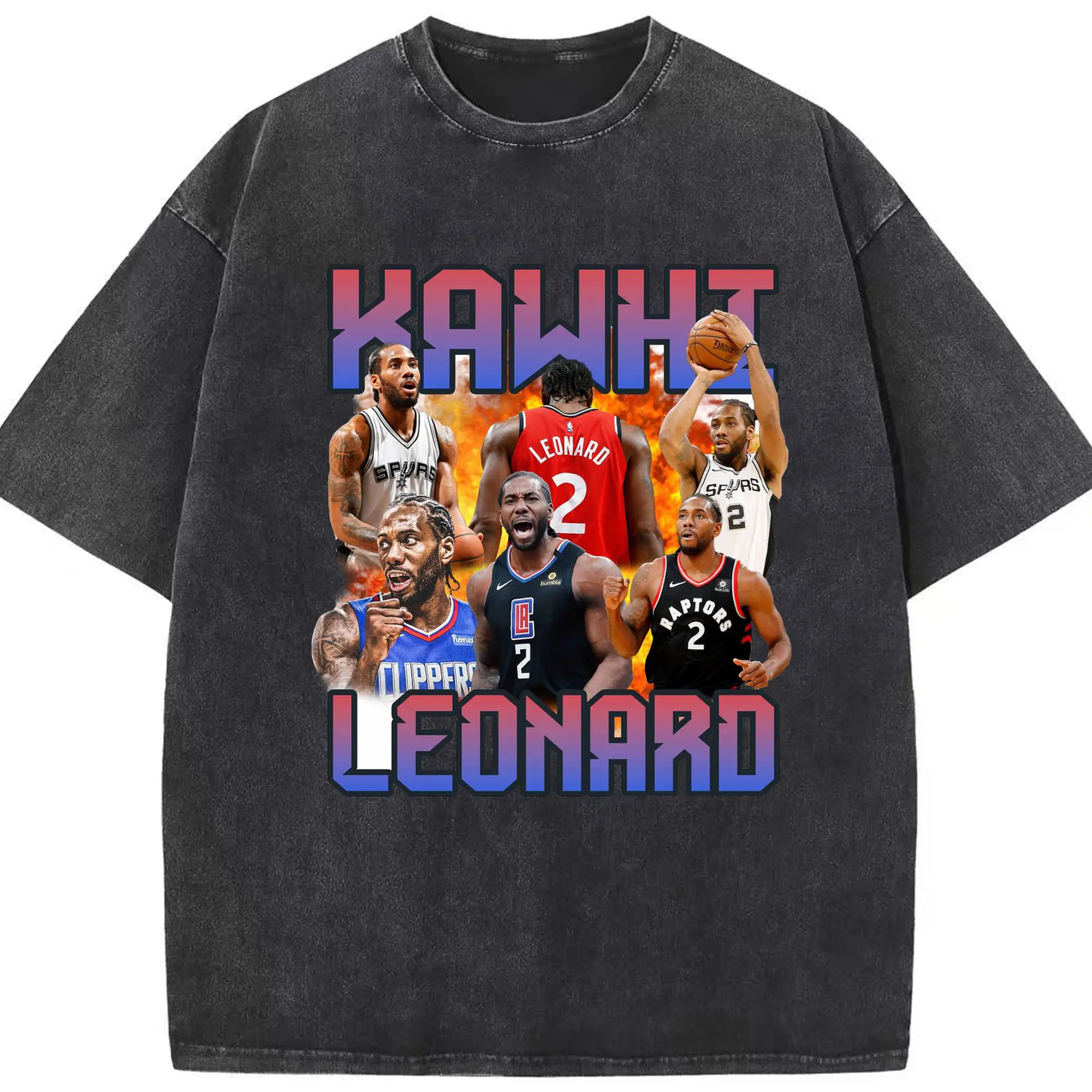 Kawhi Leonard Career Legacy Tee – NBA Multi-Team Tribute Shirt - Washed Vintage Look 230g Cotton Oversized T-Shirt With Front Heat Transfer Print – Soft, Lightweight, Stylish Fit – Comfortable Casual Wear For Sports & Everyday Use