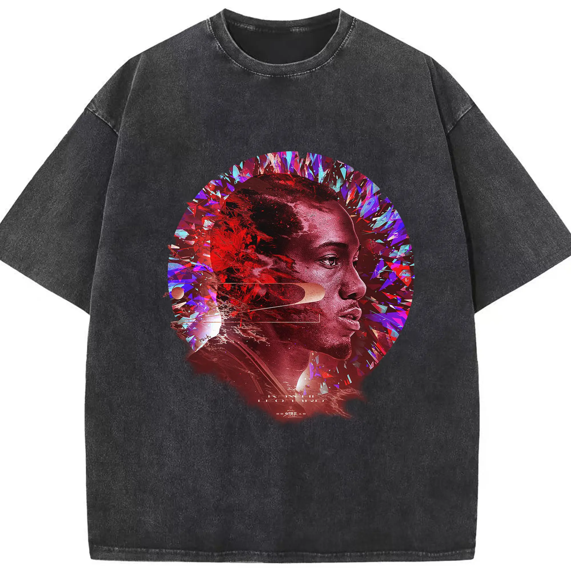 Kawhi Leonard All-Star 2020 Art Shirt - Washed Vintage Look 230g Cotton Oversized T-Shirt With Front Heat Transfer Print – Soft, Lightweight, Stylish Fit – Comfortable Casual Wear For Sports & Everyday Use