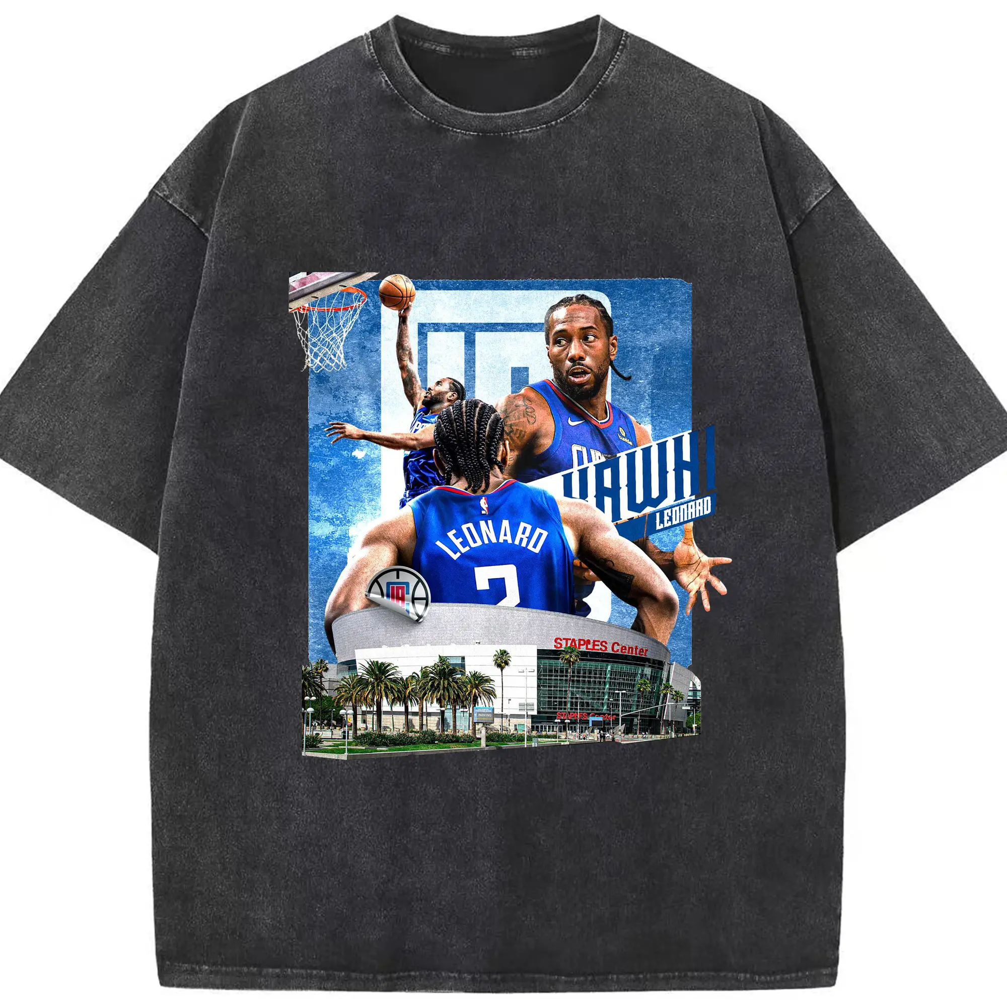 Kawhi Leonard LA Clippers Staples Center Vintage Shirt - Washed Vintage Look 230g Cotton Oversized T-Shirt With Front Heat Transfer Print – Soft, Lightweight, Stylish Fit – Comfortable Casual Wear For Sports & Everyday Use