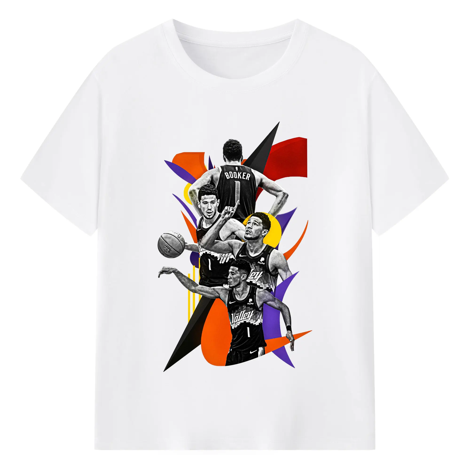 Devin Booker Collage Art Shirt - 180g Cotton T-Shirt With Front Heat Transfer Print – Soft, Lightweight, Fitted Design – Comfortable Casual Wear For Sports & Everyday Use