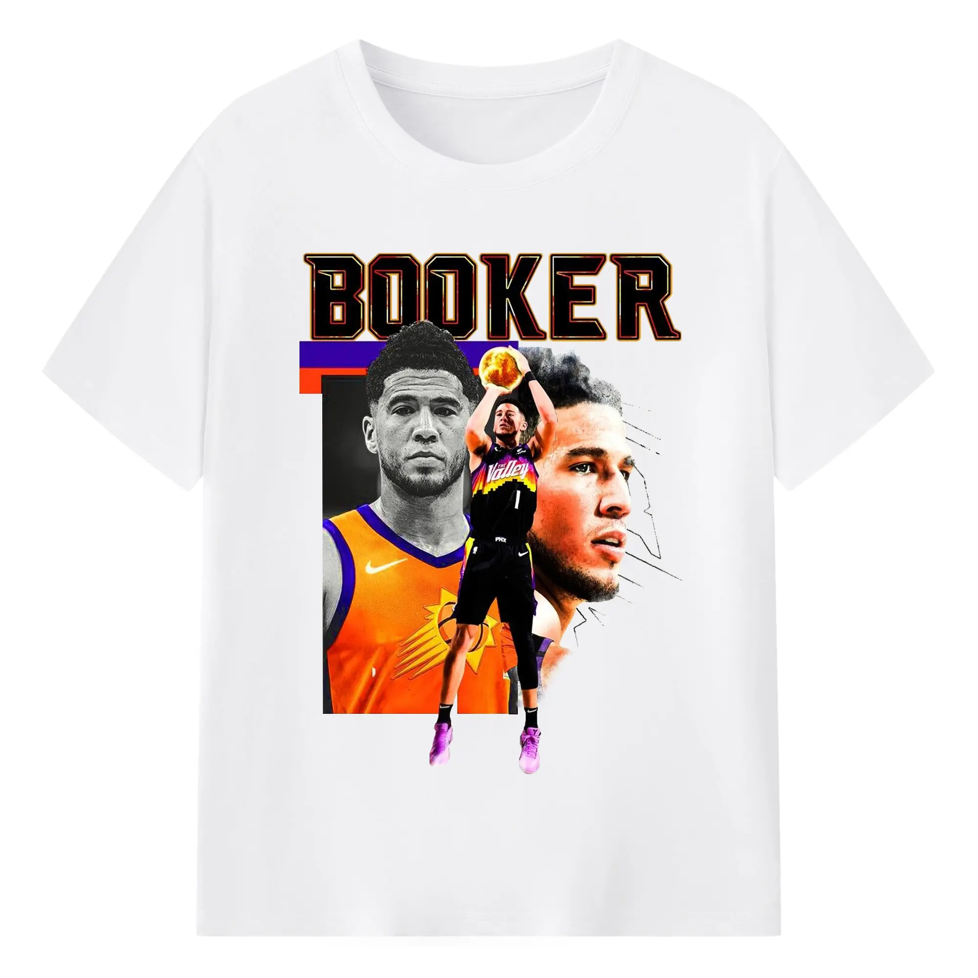 Devin Booker Jump Shot Poster Shirt - 180g Cotton T-Shirt With Front Heat Transfer Print – Soft, Lightweight, Fitted Design – Comfortable Casual Wear For Sports & Everyday Use