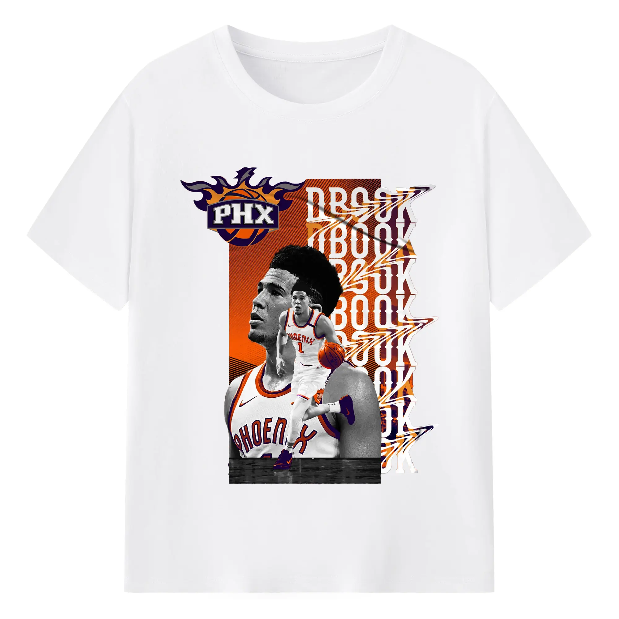 Phoenix Suns Devin Booker Retro Collage Basketball Shirt - 180g Cotton T-Shirt With Front Heat Transfer Print – Soft, Lightweight, Fitted Design – Comfortable Casual Wear For Sports & Everyday Use