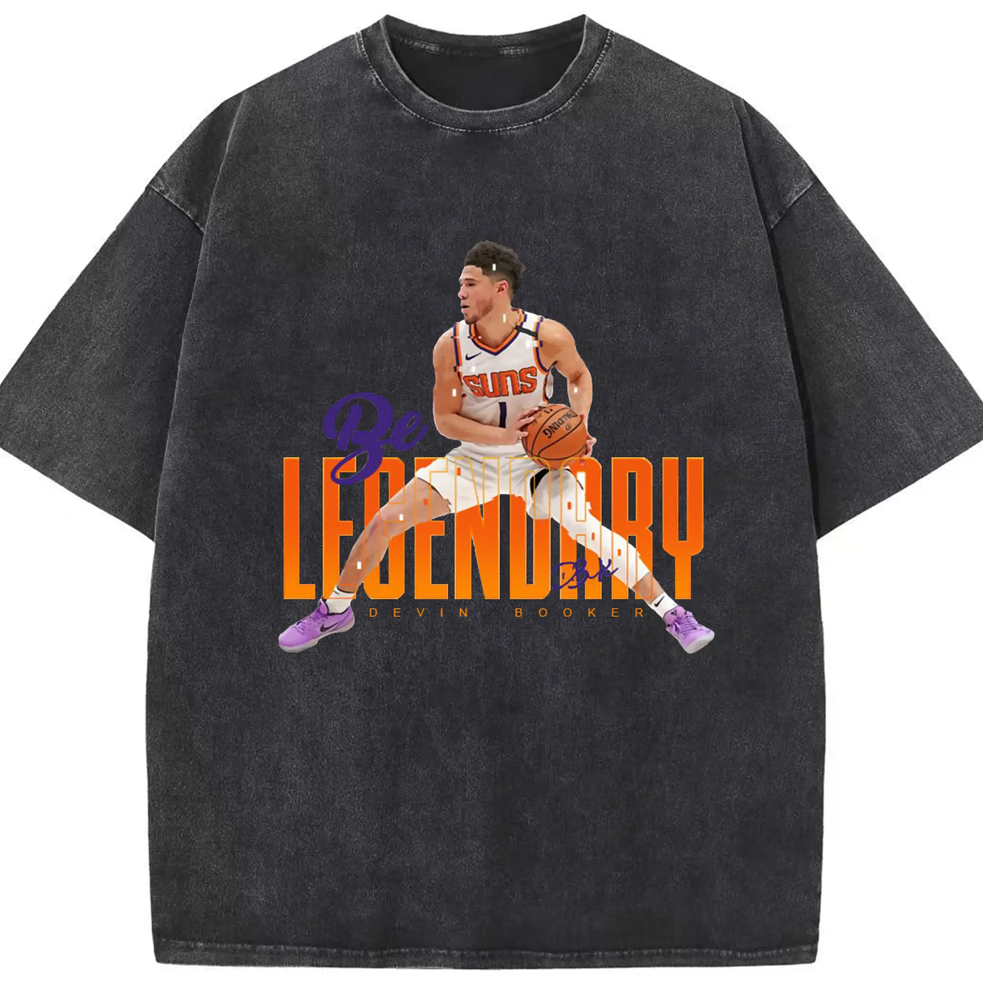 Devin Booker "Be Legendary" Shirt - Washed Vintage Look 230g Cotton Oversized T-Shirt With Front Heat Transfer Print – Soft, Lightweight, Stylish Fit – Comfortable Casual Wear For Sports & Everyday Use