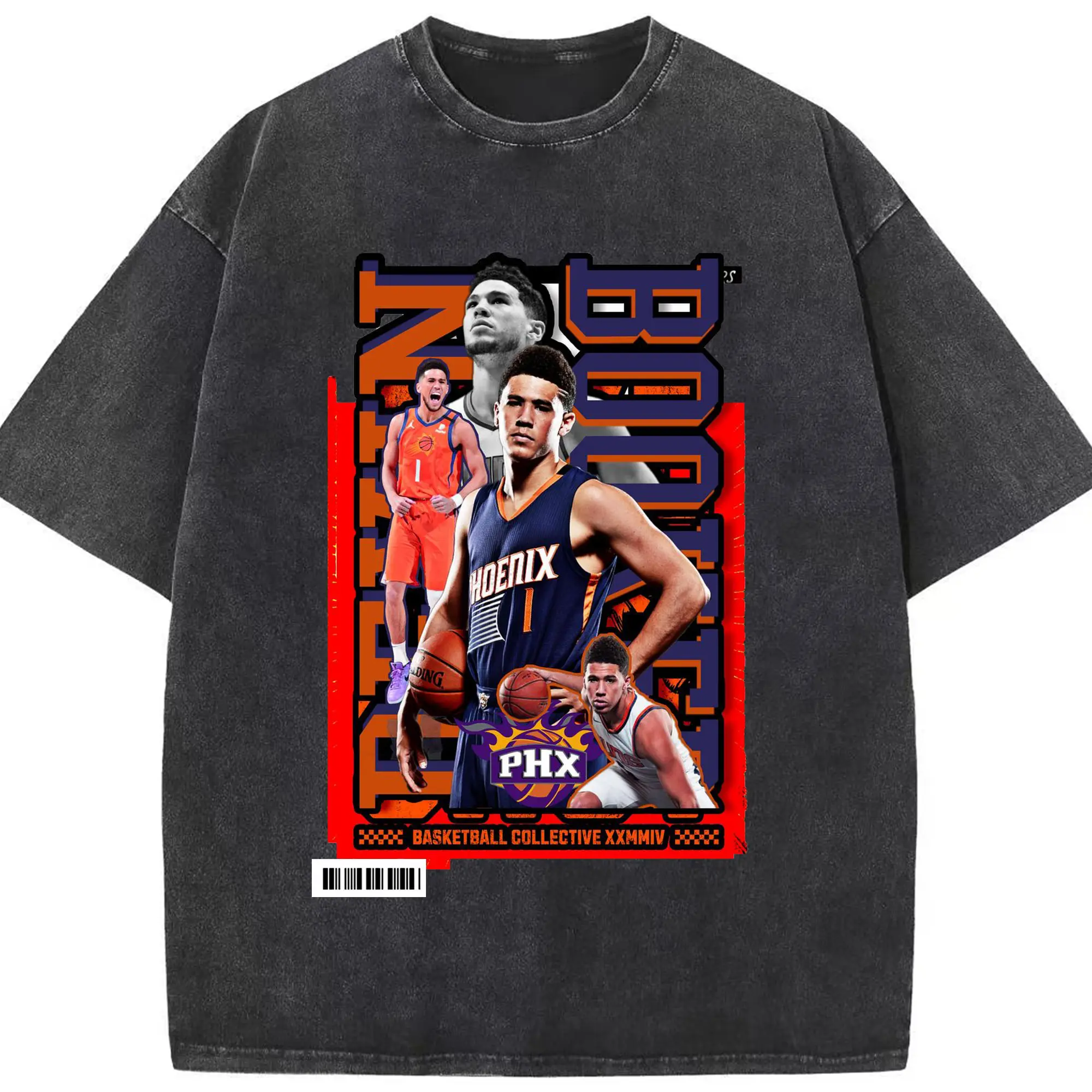 Retro PHX Devin Booker Basketball Card Shirt - Washed Vintage Look 230g Cotton Oversized T-Shirt With Front Heat Transfer Print – Soft, Lightweight, Stylish Fit – Comfortable Casual Wear For Sports & Everyday Use