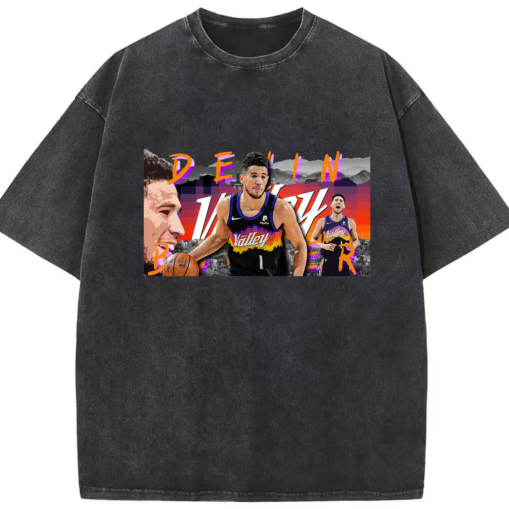 Devin Booker Phoenix Suns The Valley Shirt - Washed Vintage Look 230g Cotton Oversized T-Shirt With Front Heat Transfer Print – Soft, Lightweight, Stylish Fit – Comfortable Casual Wear For Sports & Everyday Use