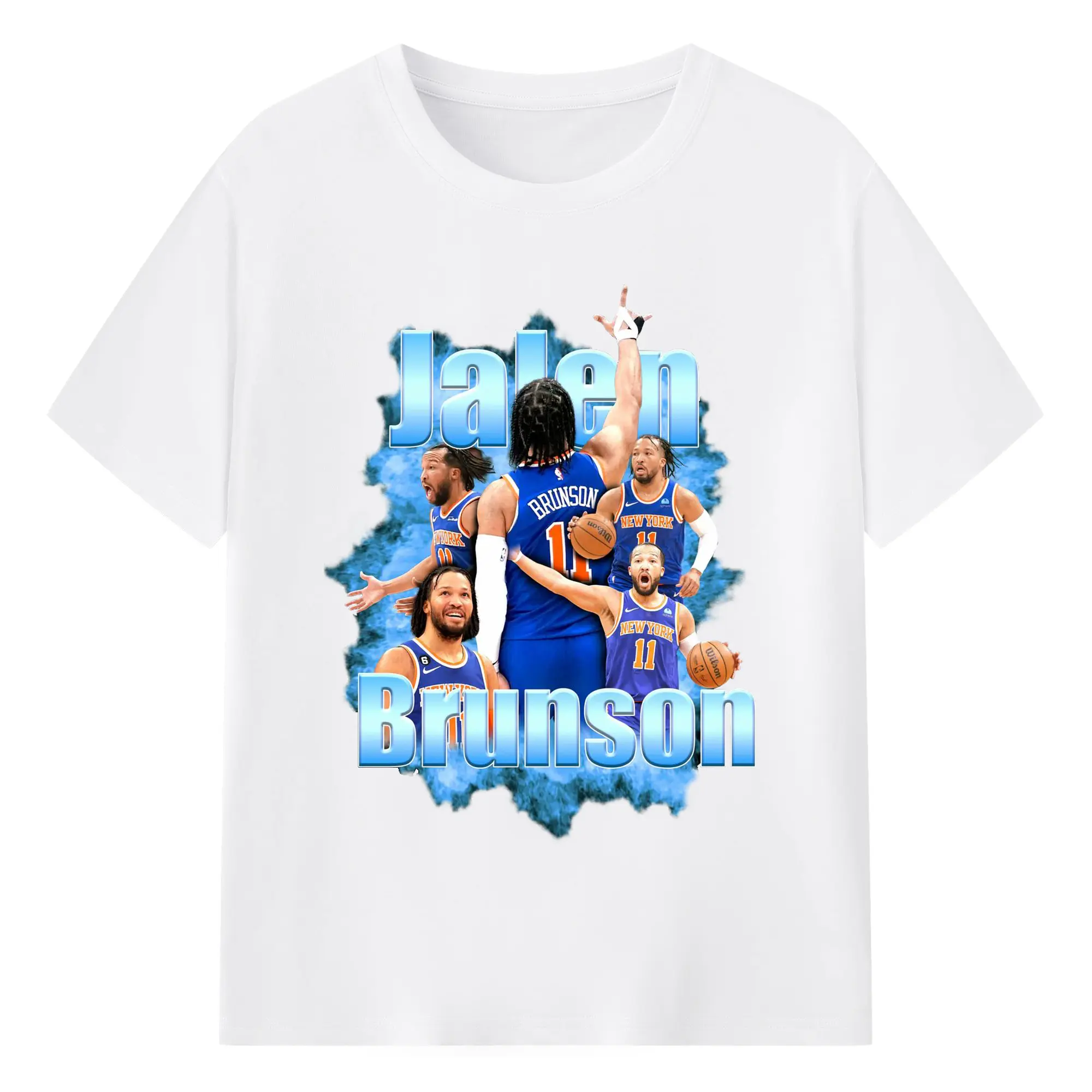 Jalen Brunson Blue Smoke Graphic Shirt - 180g Cotton T-Shirt With Front Heat Transfer Print – Soft, Lightweight, Fitted Design – Comfortable Casual Wear For Sports & Everyday Use
