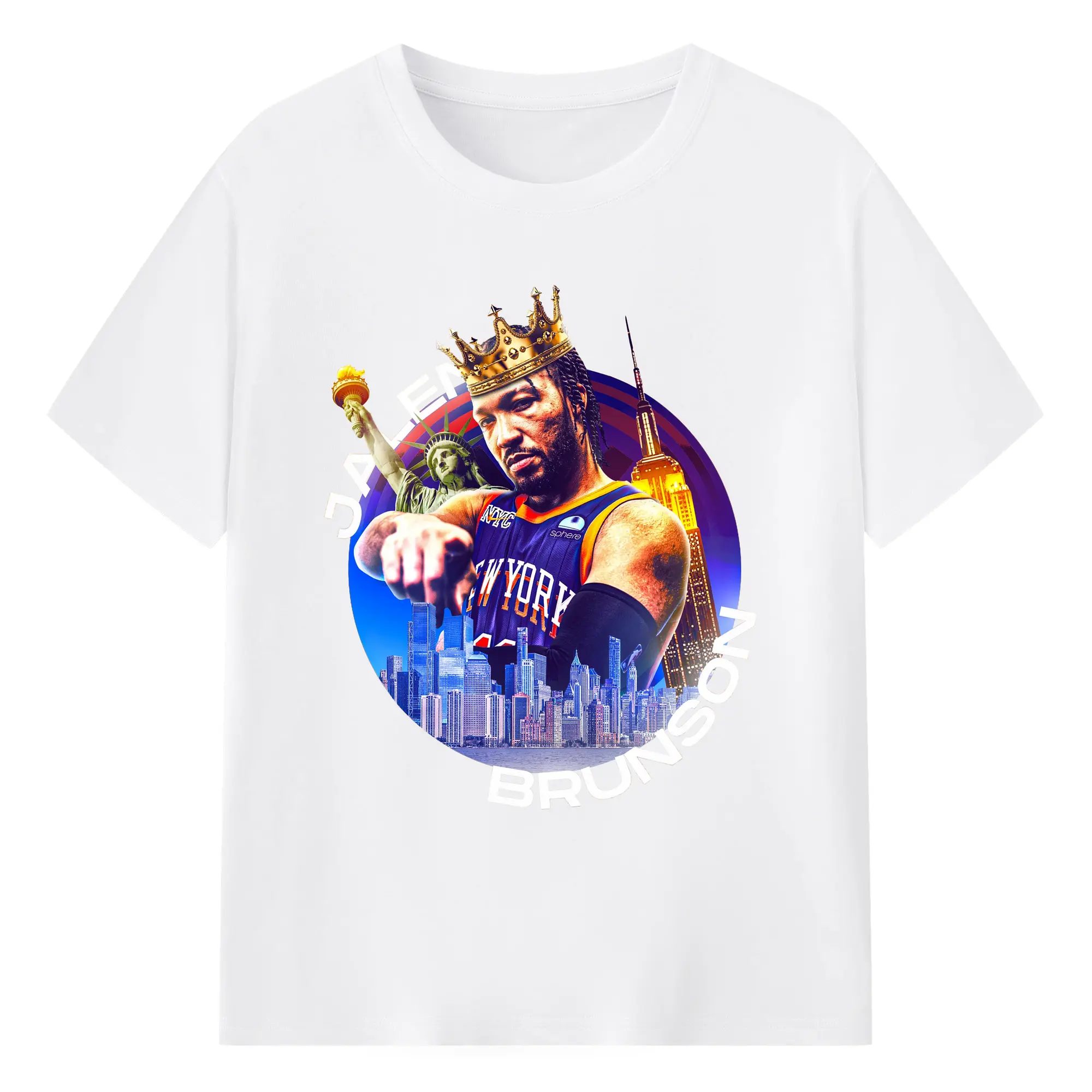 Jalen Brunson King of the New York Knicks Image Shirt - 180g Cotton T-Shirt With Front Heat Transfer Print – Soft, Lightweight, Fitted Design – Comfortable Casual Wear For Sports & Everyday Use