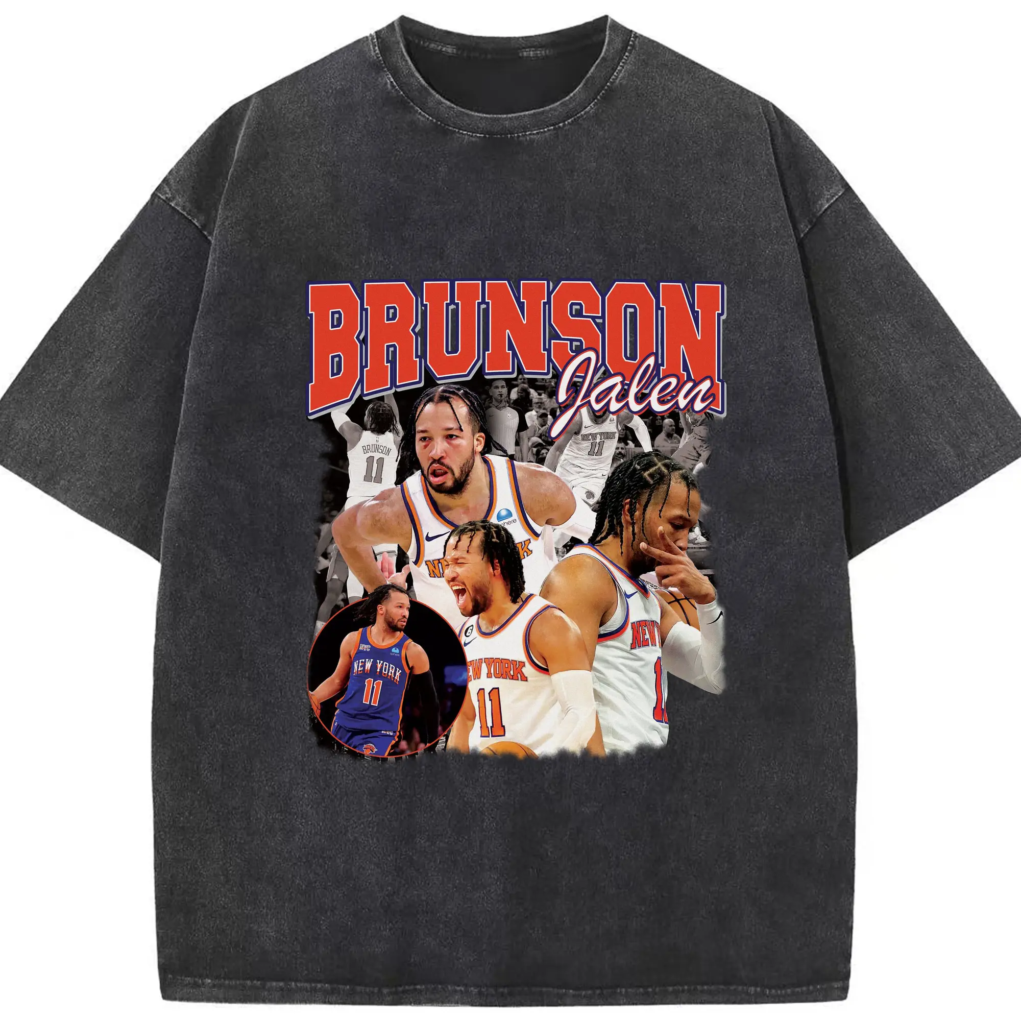 NYC Grit Jalen Brunson Explosive Emotion Graphic Shirt - Washed Vintage Look 230g Cotton Oversized T-Shirt With Front Heat Transfer Print – Soft, Lightweight, Stylish Fit – Comfortable Casual Wear For Sports & Everyday Use
