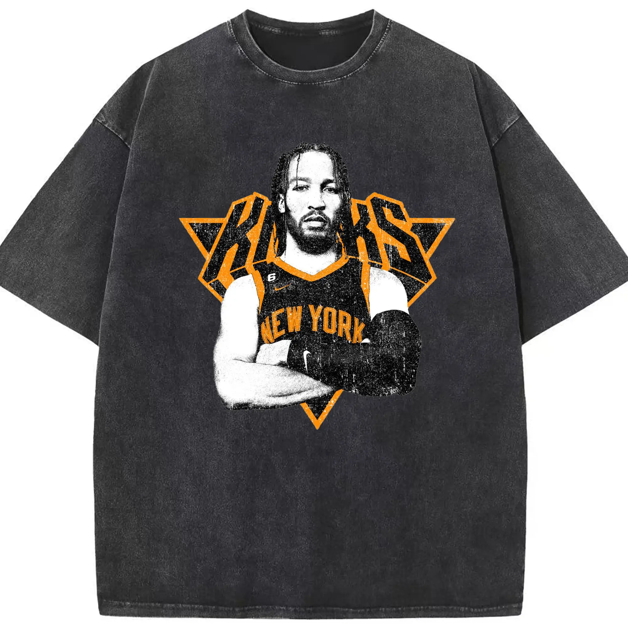 Brunson x NYC Hardcore Streetball Graphic Shirt - Washed Vintage Look 230g Cotton Oversized T-Shirt With Front Heat Transfer Print – Soft, Lightweight, Stylish Fit – Comfortable Casual Wear For Sports & Everyday Use