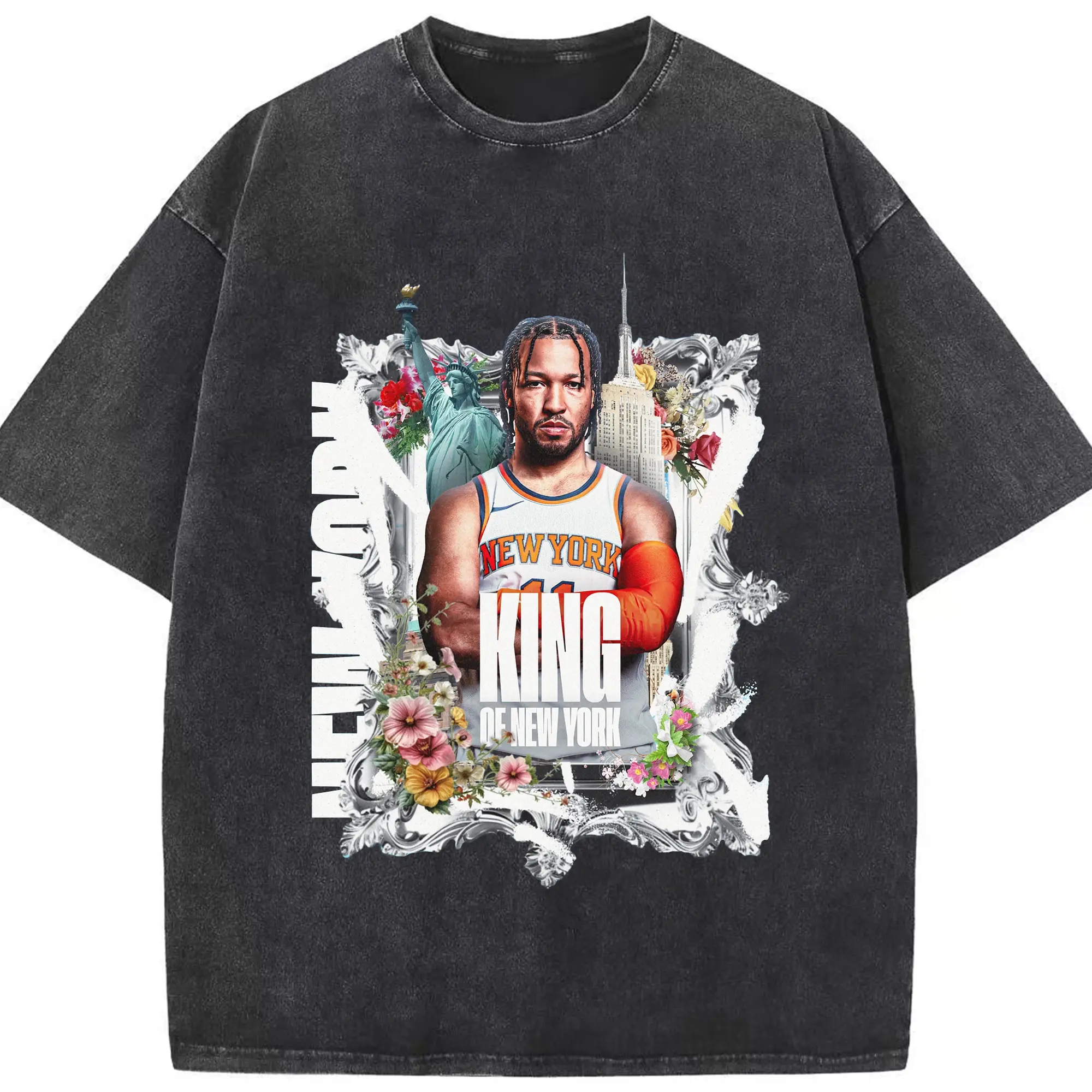 Jalen Brunson #11 King of the New York Knicks Fans Shirt - Washed Vintage Look 230g Cotton Oversized T-Shirt With Front Heat Transfer Print – Soft, Lightweight, Stylish Fit – Comfortable Casual Wear For Sports & Everyday Use