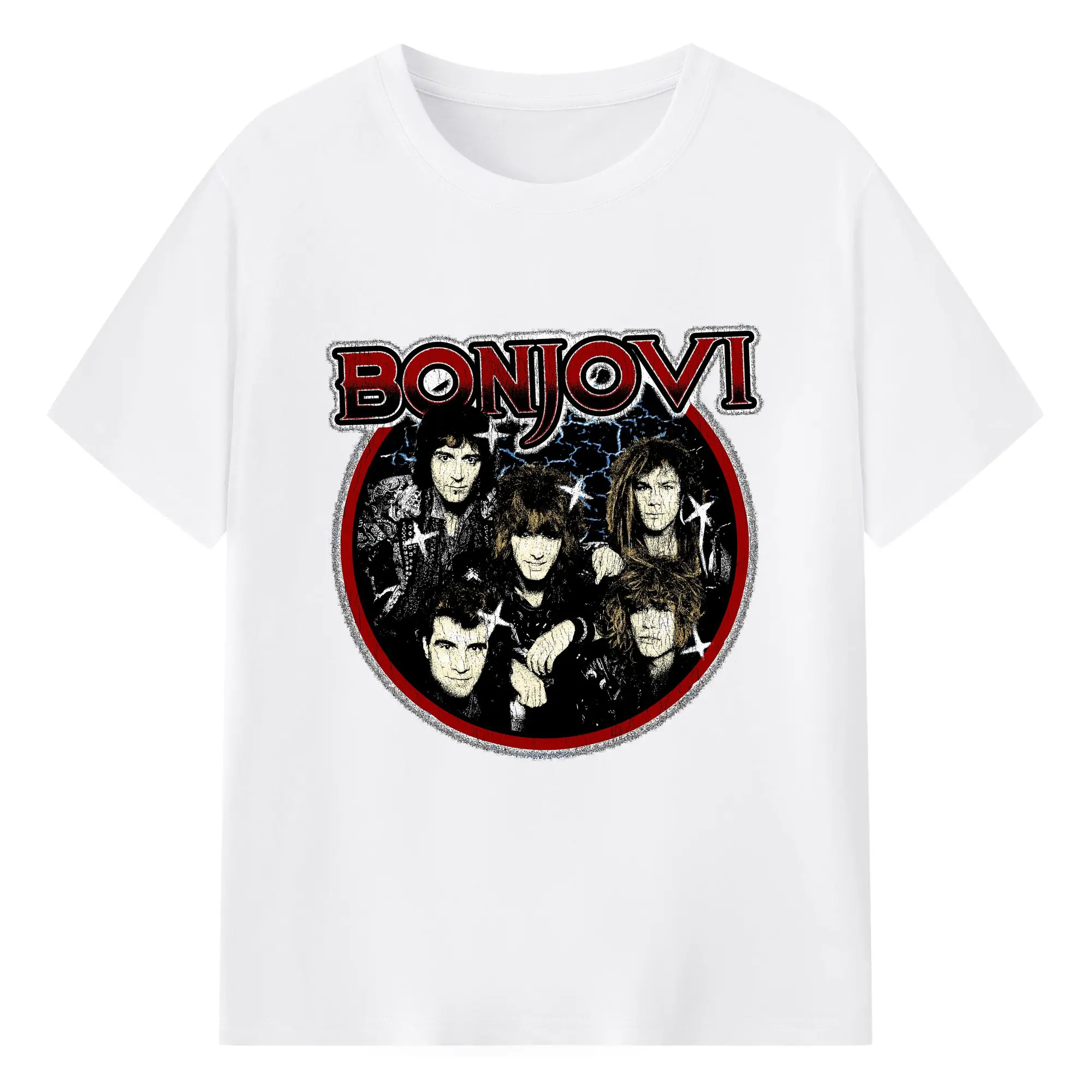 Bon Jovi Vintage Rock Band DIY Shirt - 180g Cotton T-Shirt With Front Heat Transfer Print – Soft, Lightweight, Fitted Design – Comfortable Casual Wear For Sports & Everyday Use