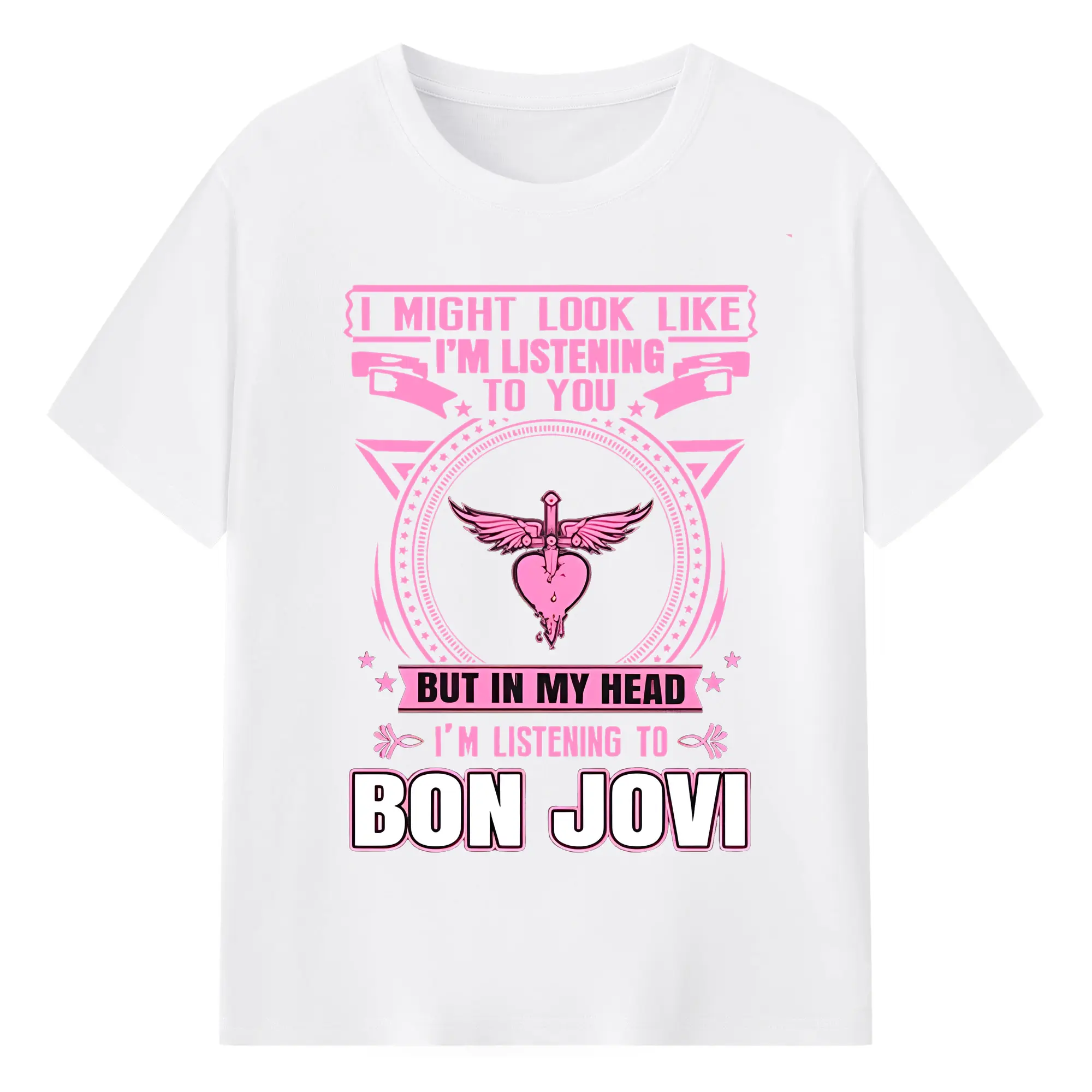 “In My Head I’m Listening To Bon Jovi”  Bon Jovi Fan Shirt - 180g Cotton T-Shirt With Front Heat Transfer Print – Soft, Lightweight, Fitted Design – Comfortable Casual Wear For Sports & Everyday Use