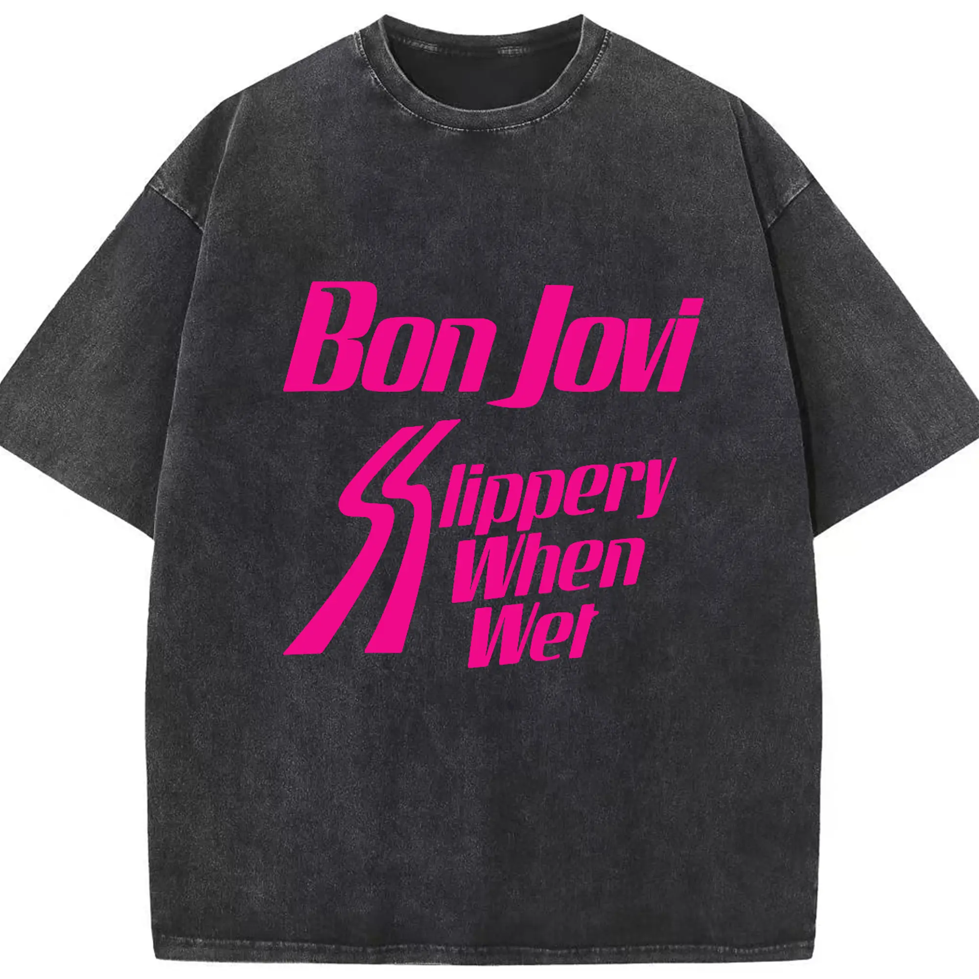 Bon Jovi《Slippery When Wet》Album Inspired DIY Shirt - Washed Vintage Look 230g Cotton Oversized T-Shirt With Front Heat Transfer Print – Soft, Lightweight, Stylish Fit – Comfortable Casual Wear For Sports & Everyday Use