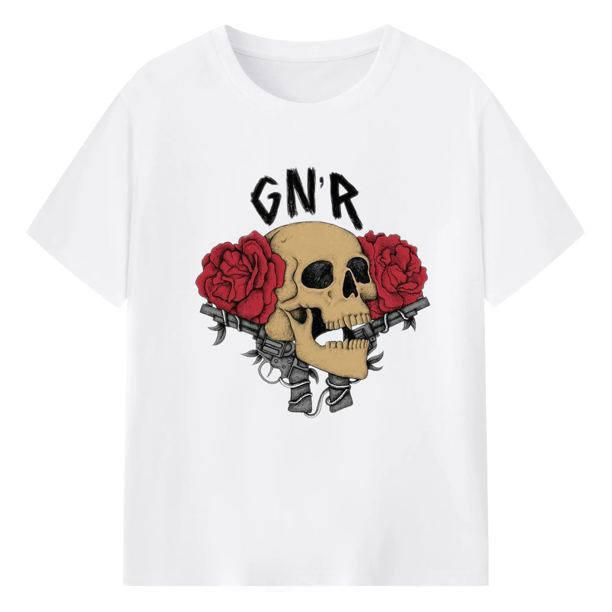 Guns N' Roses Skull & Rose Rock DIY Shirt - 180g Cotton T-Shirt With Front Heat Transfer Print – Soft, Lightweight, Fitted Design – Comfortable Casual Wear For Sports & Everyday Use