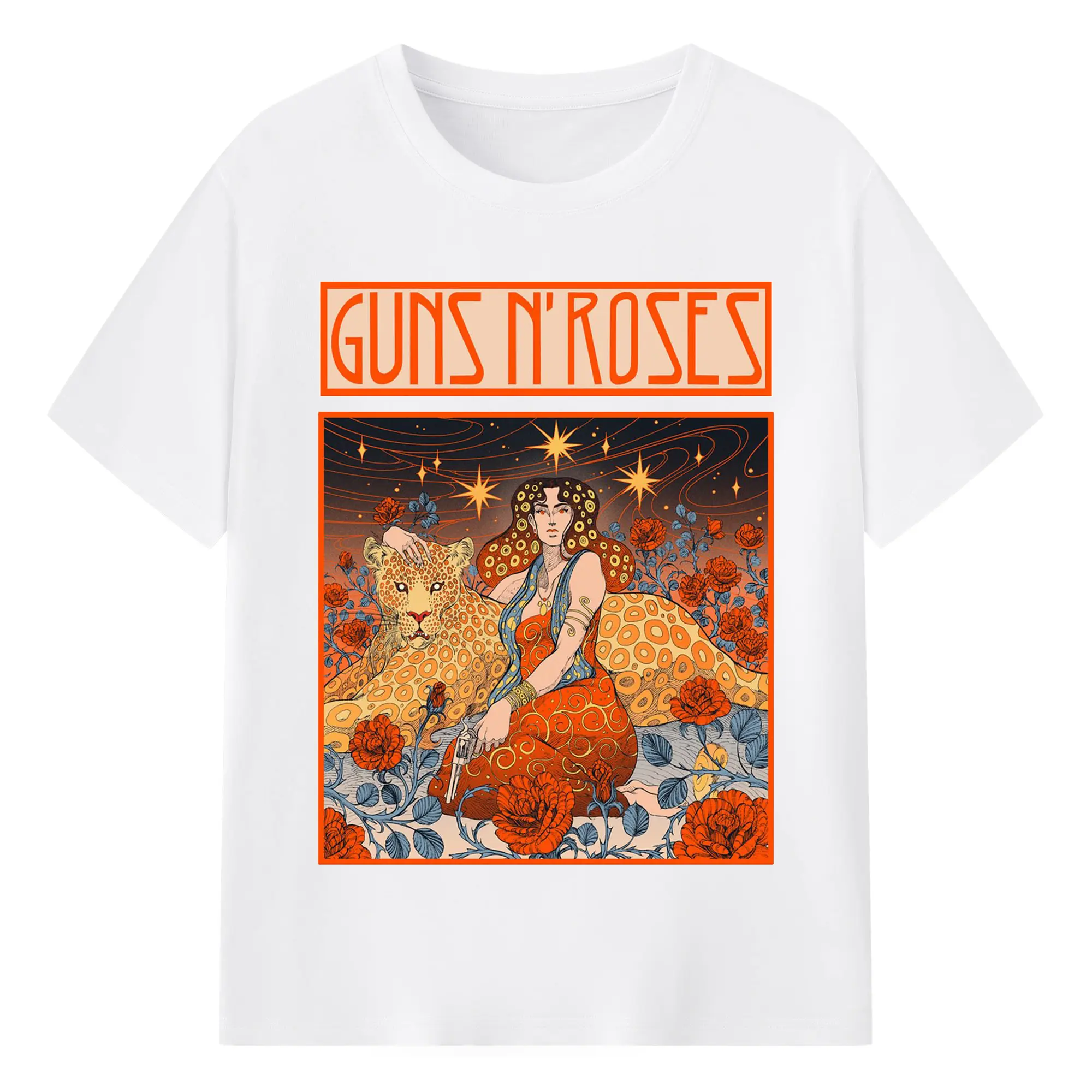 Guns N' Roses Art Nouveau Rock DIY Shirt - 180g Cotton T-Shirt With Front Heat Transfer Print – Soft, Lightweight, Fitted Design – Comfortable Casual Wear For Sports & Everyday Use