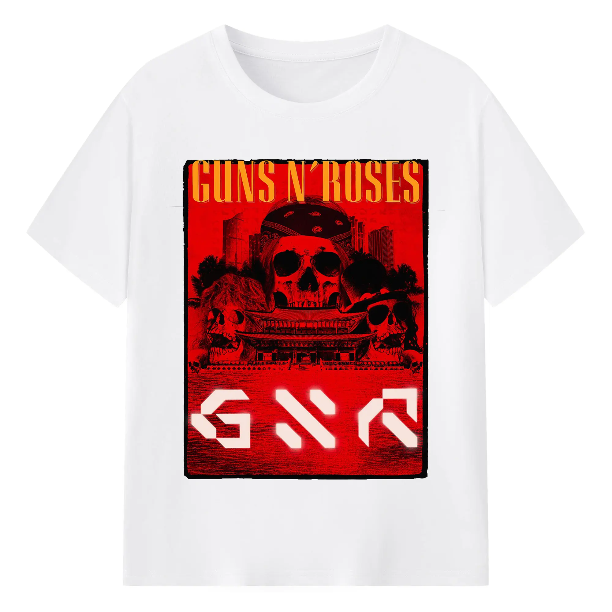 Guns N' Roses Rock Skull DIY Shirt - 180g Cotton T-Shirt With Front Heat Transfer Print – Soft, Lightweight, Fitted Design – Comfortable Casual Wear For Sports & Everyday Use