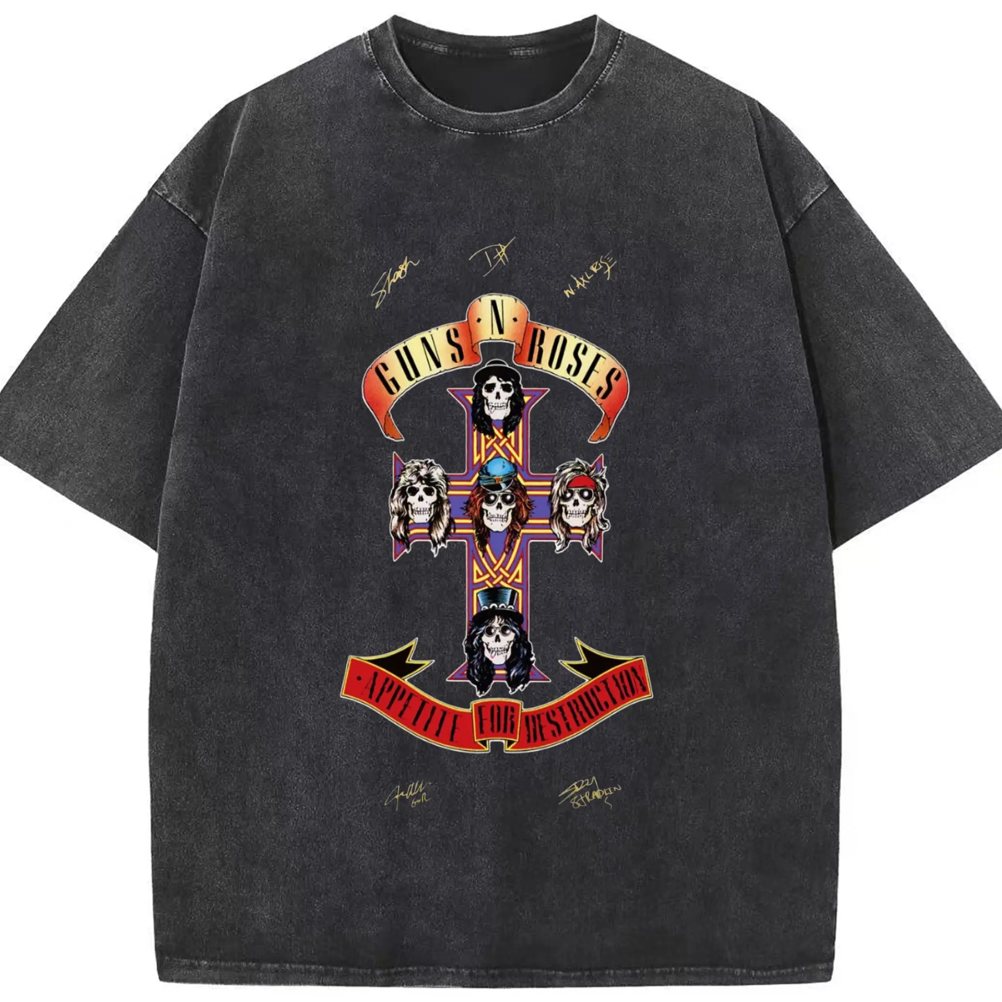 Guns N' Roses《Appetite for Destruction》Limited DIY Shirt - Washed Vintage Look 230g Cotton Oversized T-Shirt With Front Heat Transfer Print – Soft, Lightweight, Stylish Fit – Comfortable Casual Wear For Sports & Everyday Use