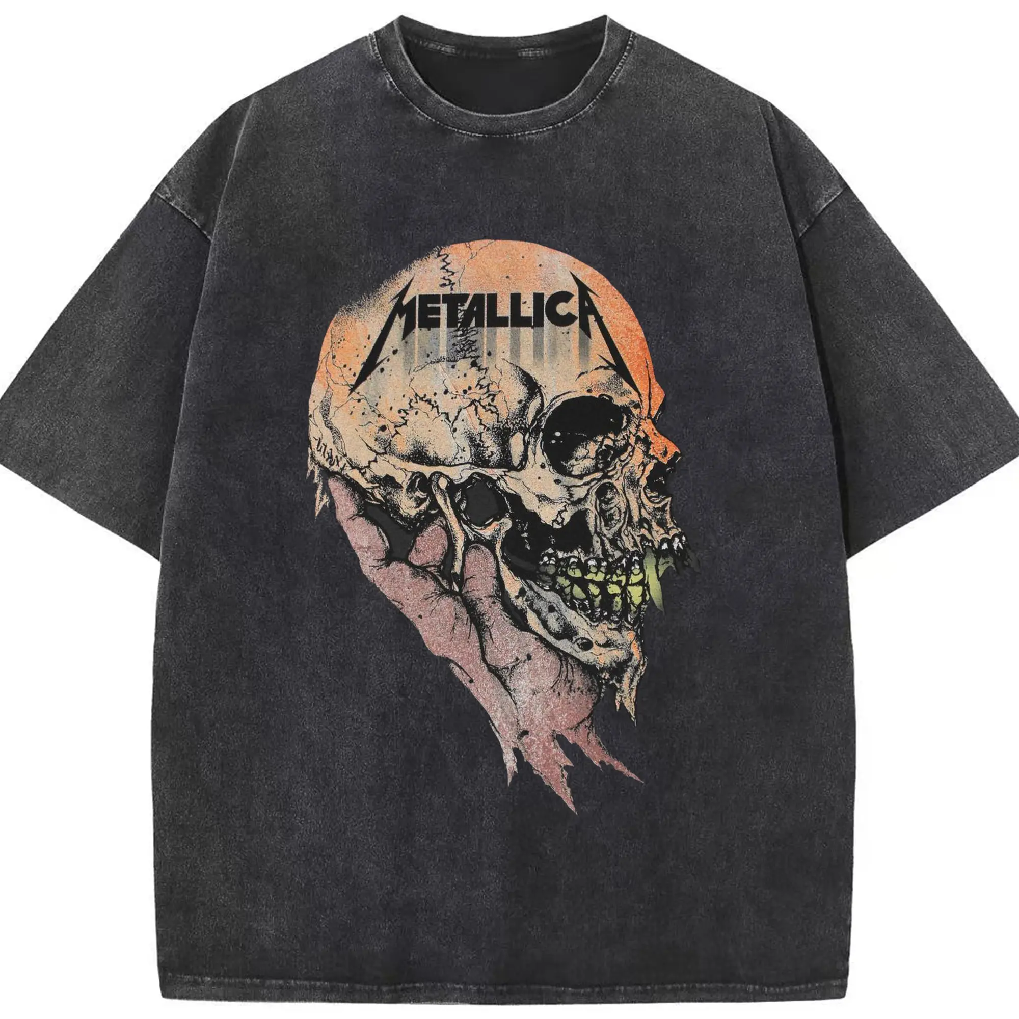 Metallica Dark Heavy Metal Skull DIY Shirt - Washed Vintage Look 230g Cotton Oversized T-Shirt With Front Heat Transfer Print – Soft, Lightweight, Stylish Fit – Comfortable Casual Wear For Sports & Everyday Use
