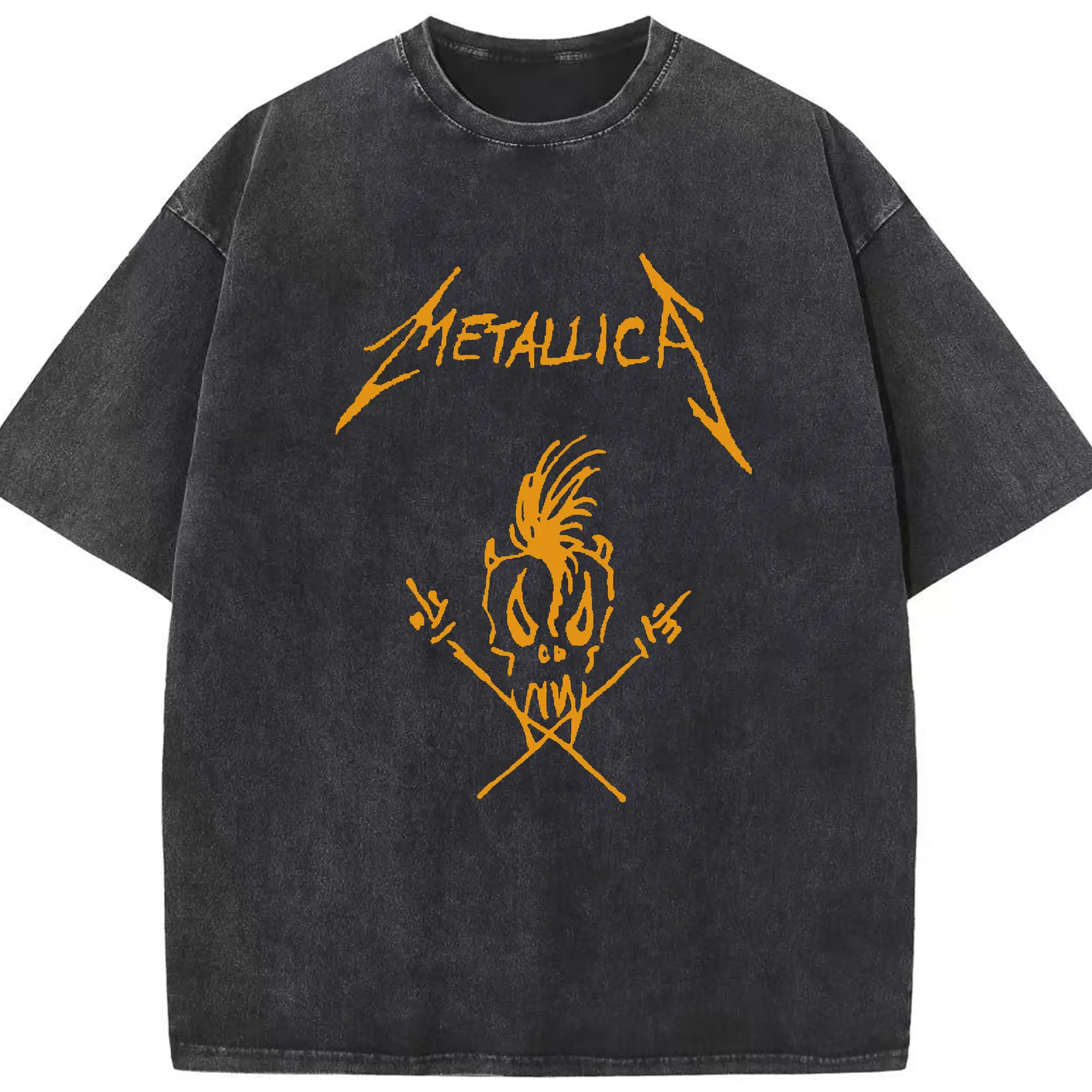 Metallica Heavy Metal Skull DIY Shirt - Washed Vintage Look 230g Cotton Oversized T-Shirt With Front Heat Transfer Print – Soft, Lightweight, Stylish Fit – Comfortable Casual Wear For Sports & Everyday Use
