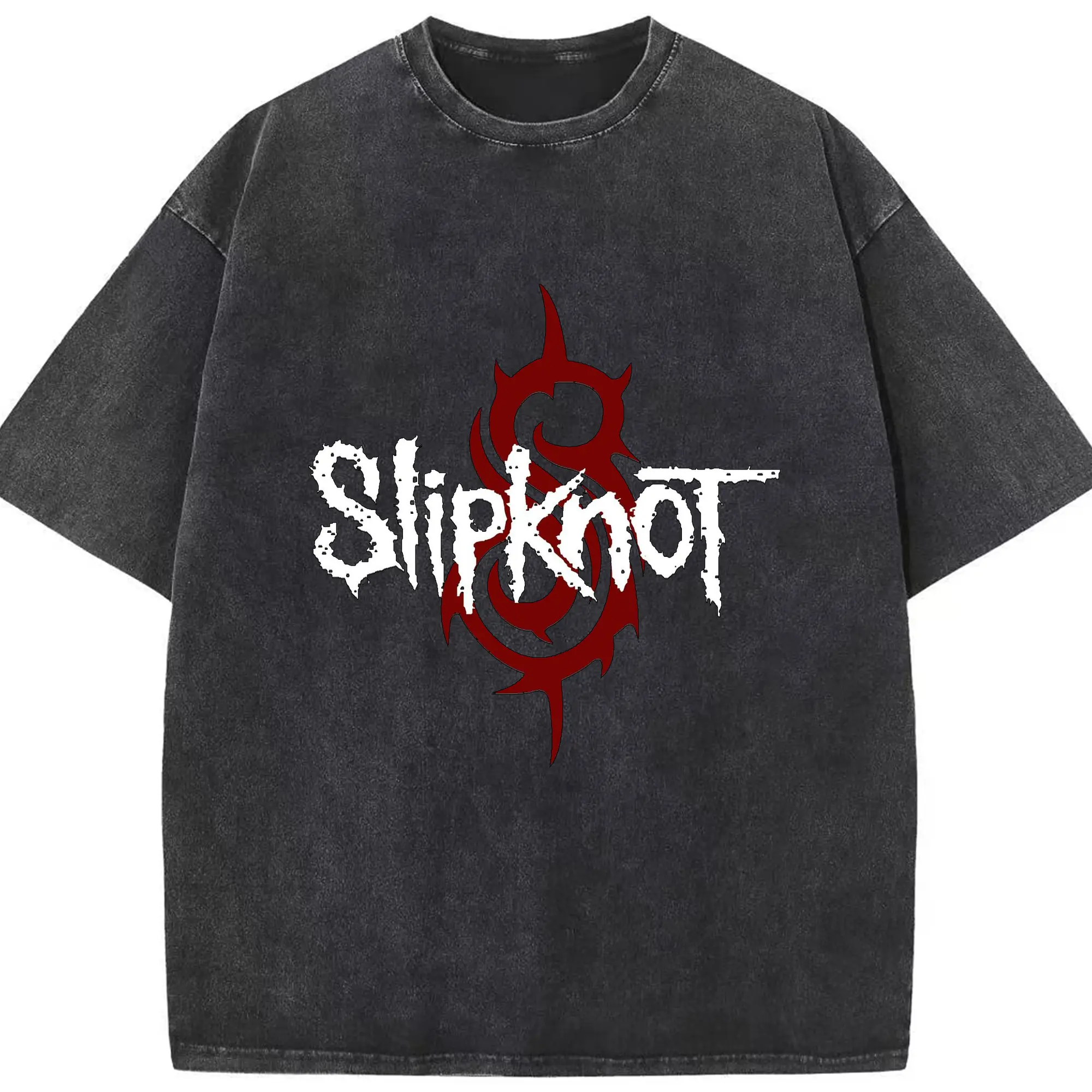 Slipknot Nu-Metal Dark Logo DIY Shirt - Washed Vintage Look 230g Cotton Oversized T-Shirt With Front Heat Transfer Print – Soft, Lightweight, Stylish Fit – Comfortable Casual Wear For Sports & Everyday Use