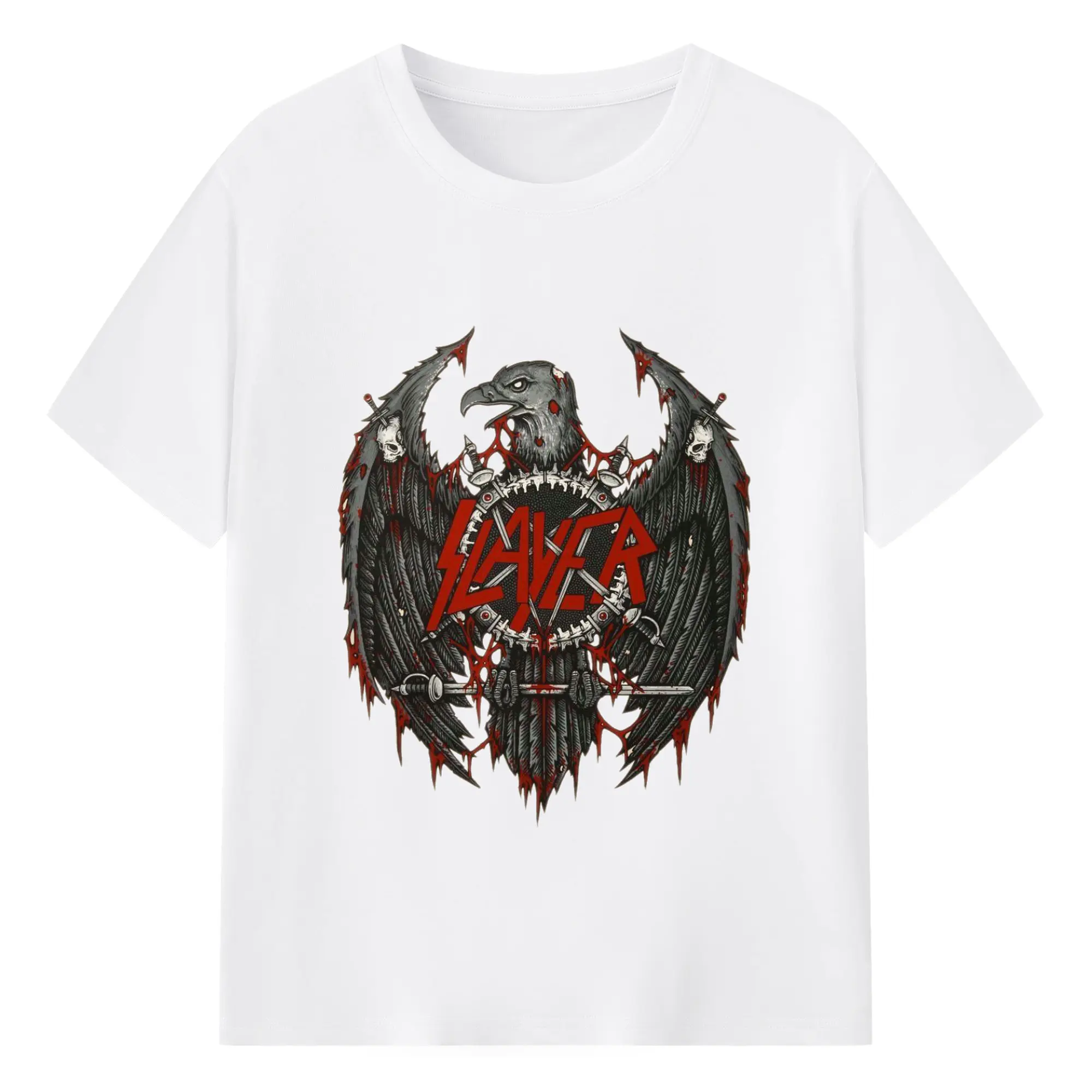 Slayer Thrash Metal Dark Eagle DIY Shirt - 180g Cotton T-Shirt With Front Heat Transfer Print – Soft, Lightweight, Fitted Design – Comfortable Casual Wear For Sports & Everyday Use