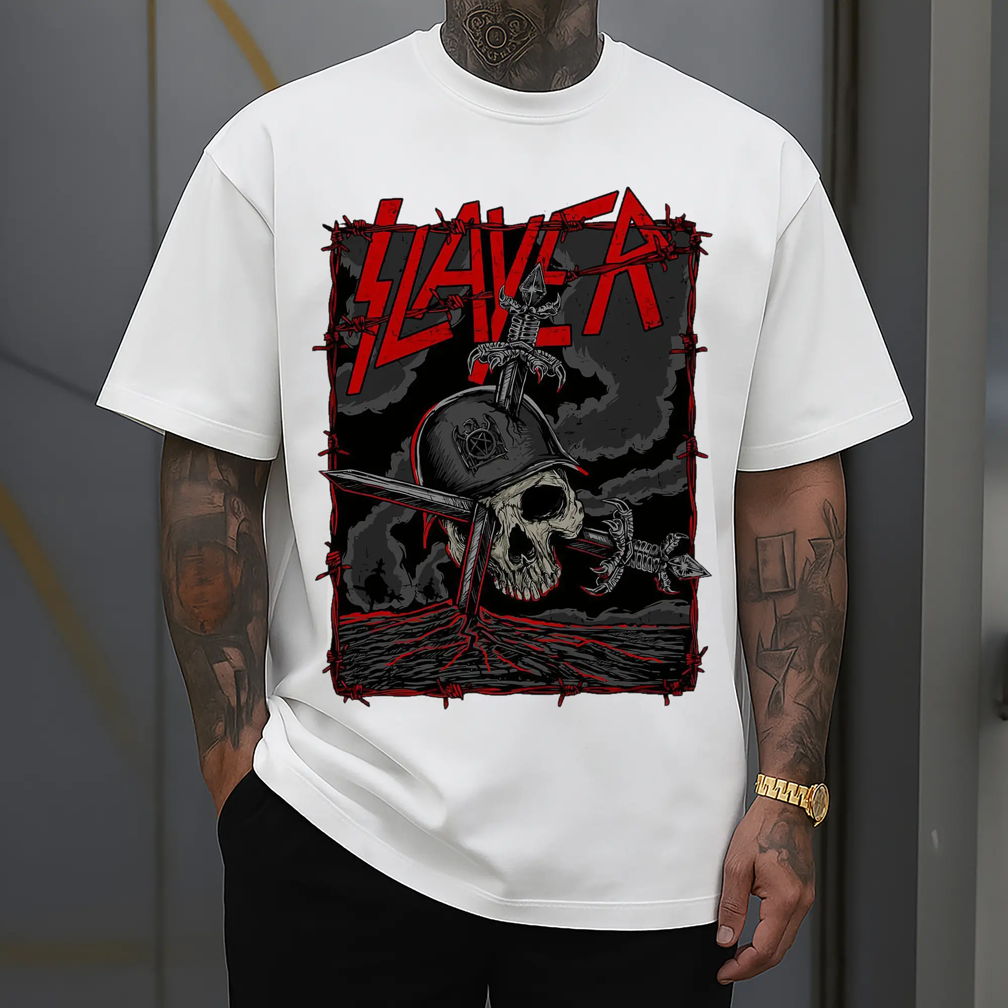 Dark Rock Style Slayer Military Skull DIY Shirt