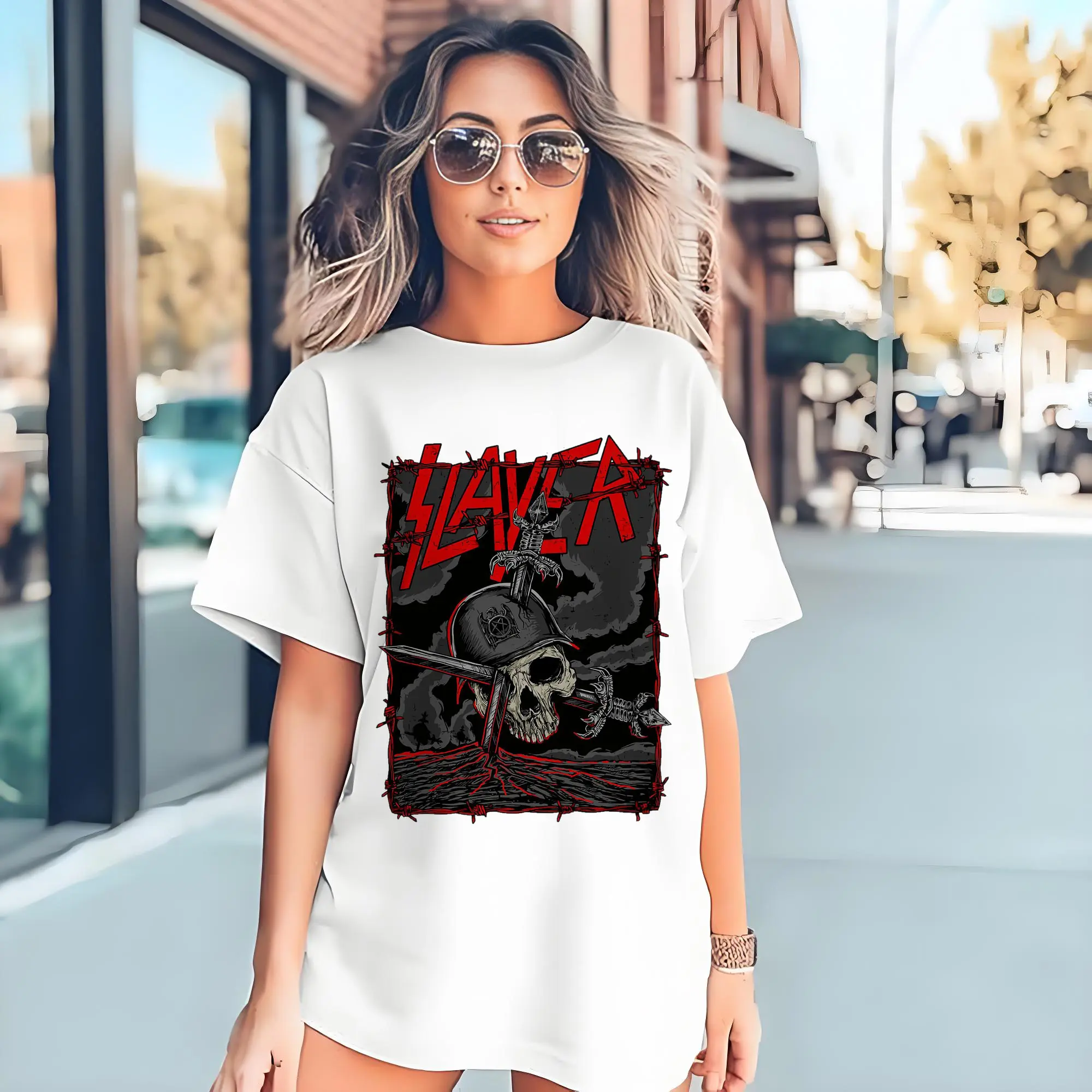 Dark Rock Style Slayer Military Skull DIY Shirt