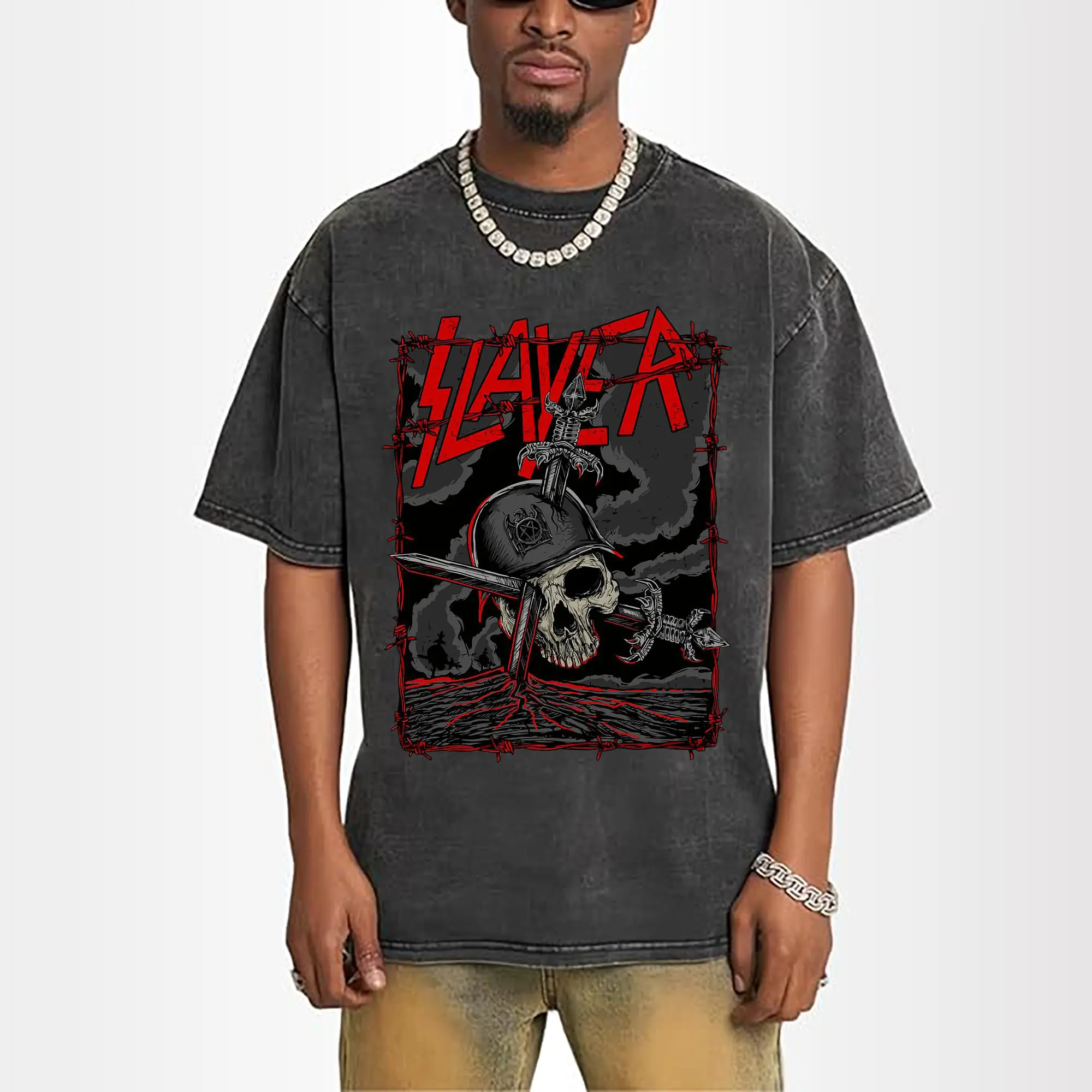 Dark Rock Style Slayer Military Skull DIY Shirt
